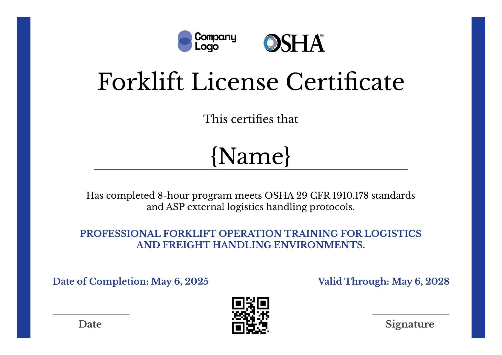 Elegant forklift certificate template