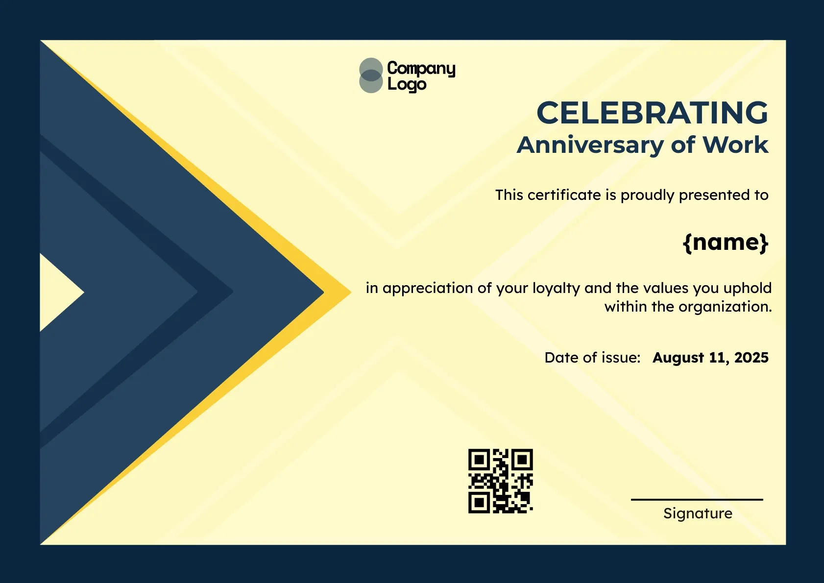 Elegant Years of Service Recognition Certificate