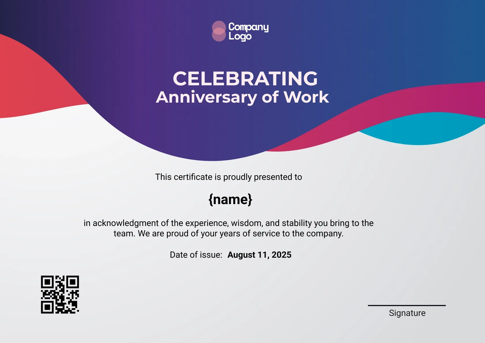 Executive Employee Work Anniversary Certificate Template