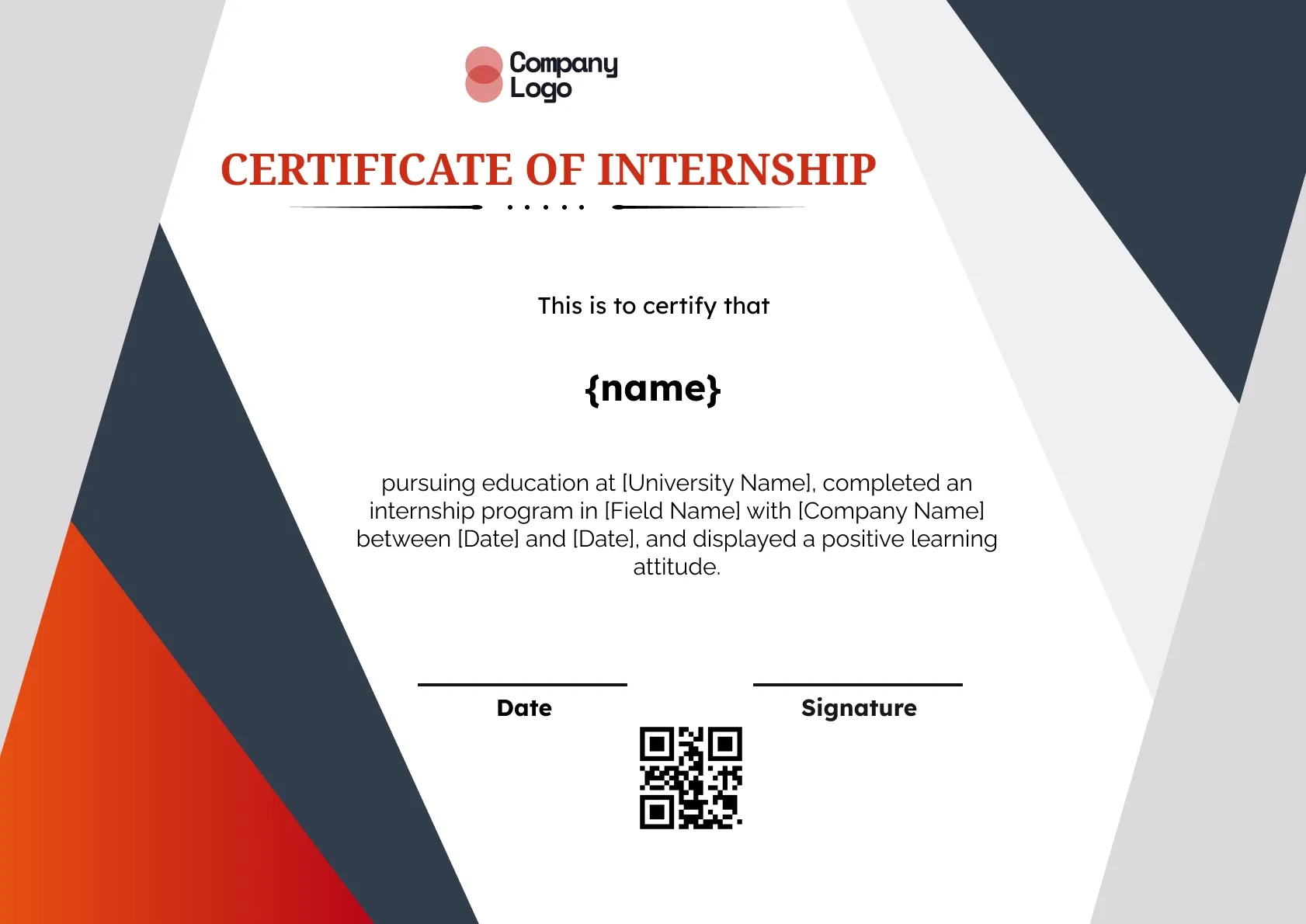 Executive Internship Certificate Template