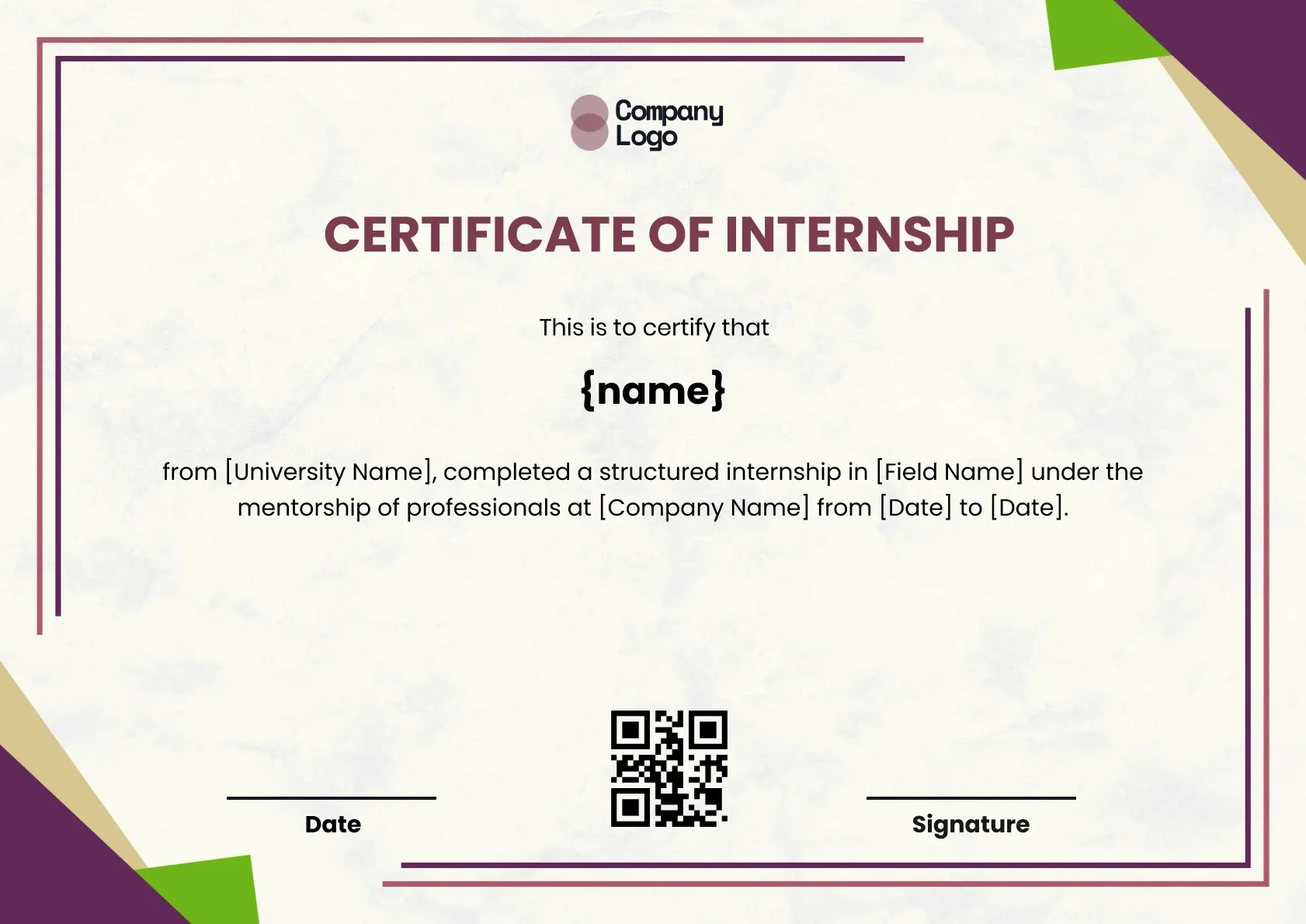 Executive Internship Experience Certificate Template