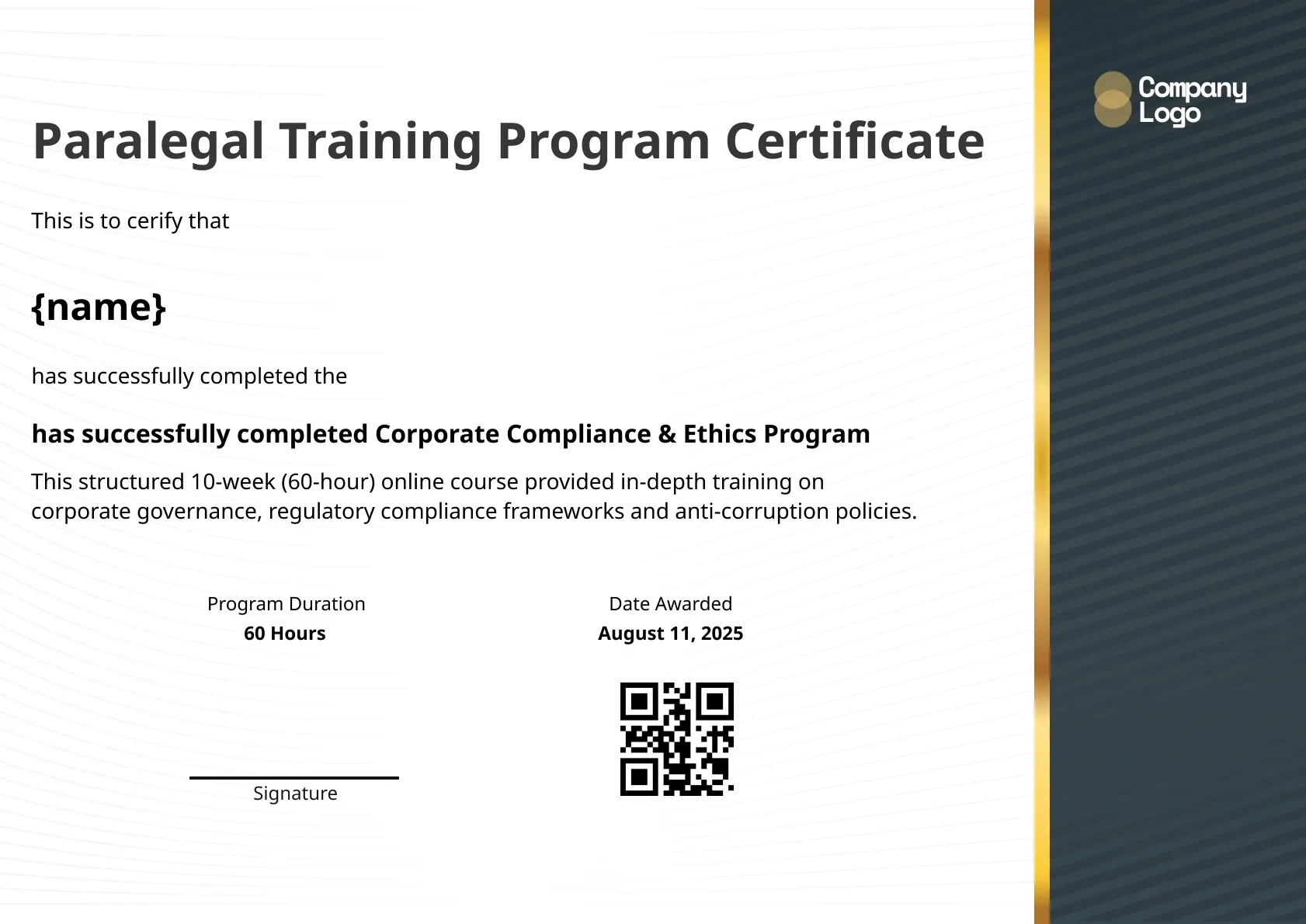 Executive Paralegal Recognition Template