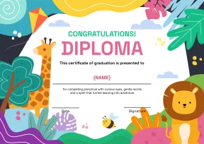 Forest-themed preschool graduation certificate template