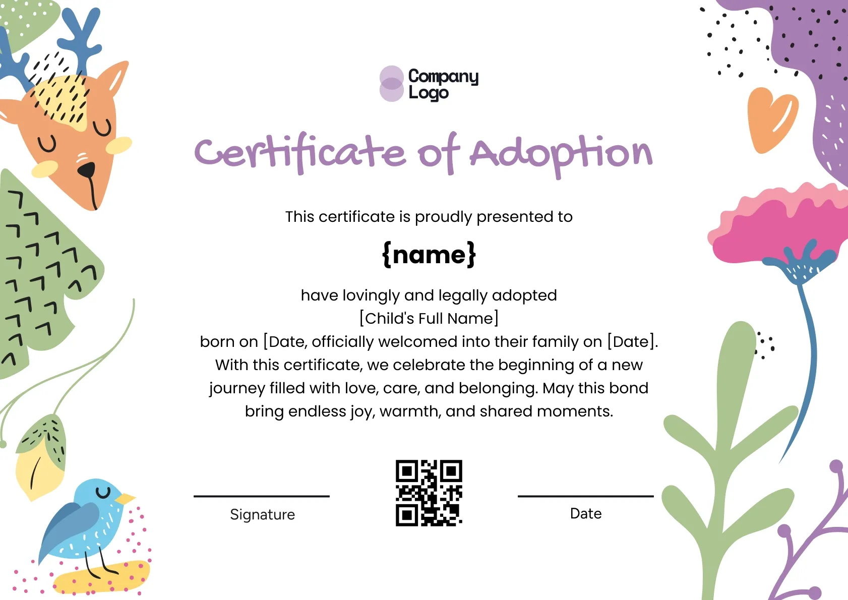 Forever Family Adoption Certificate Template