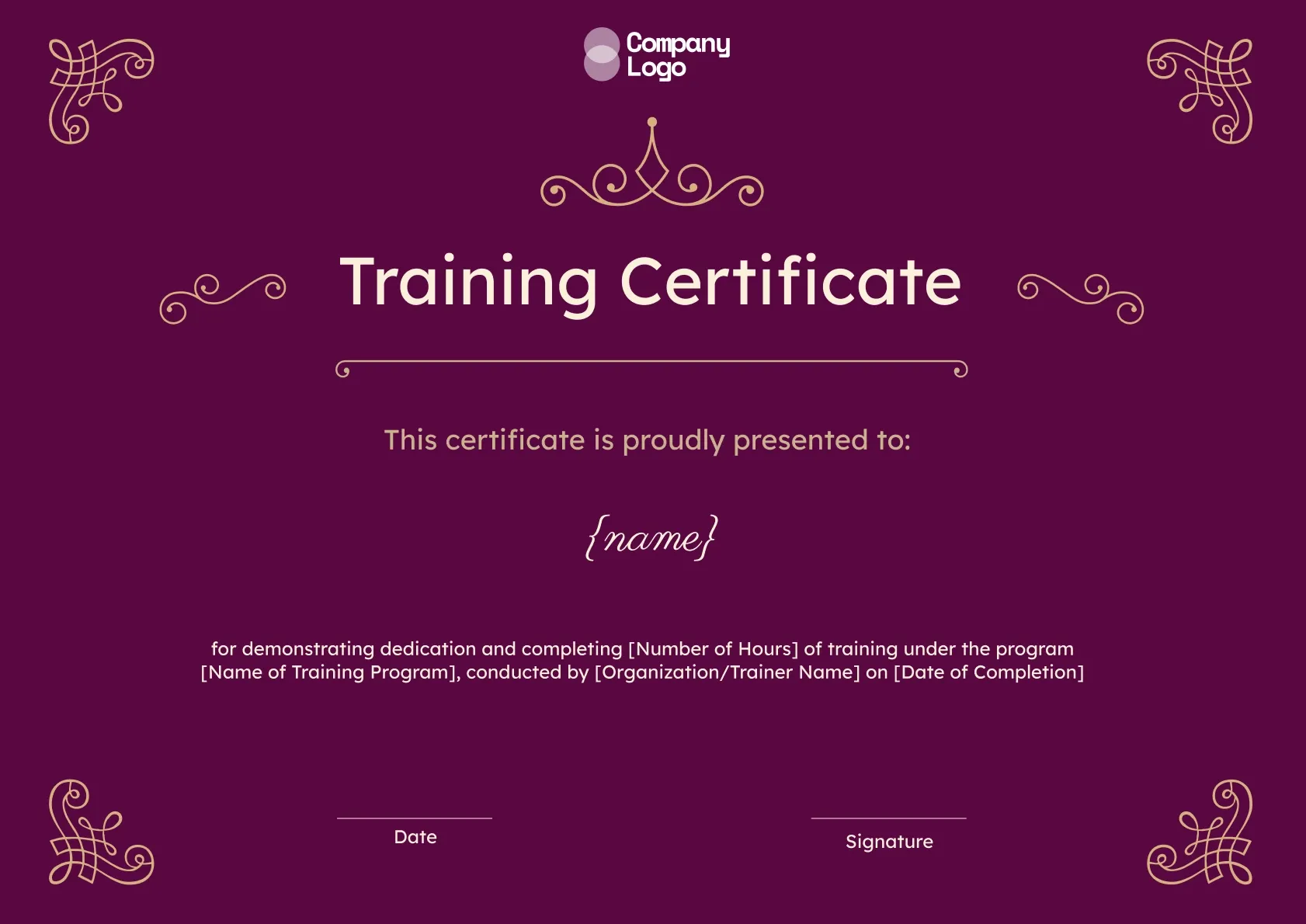 Formal and Classic Training Certificate Template
