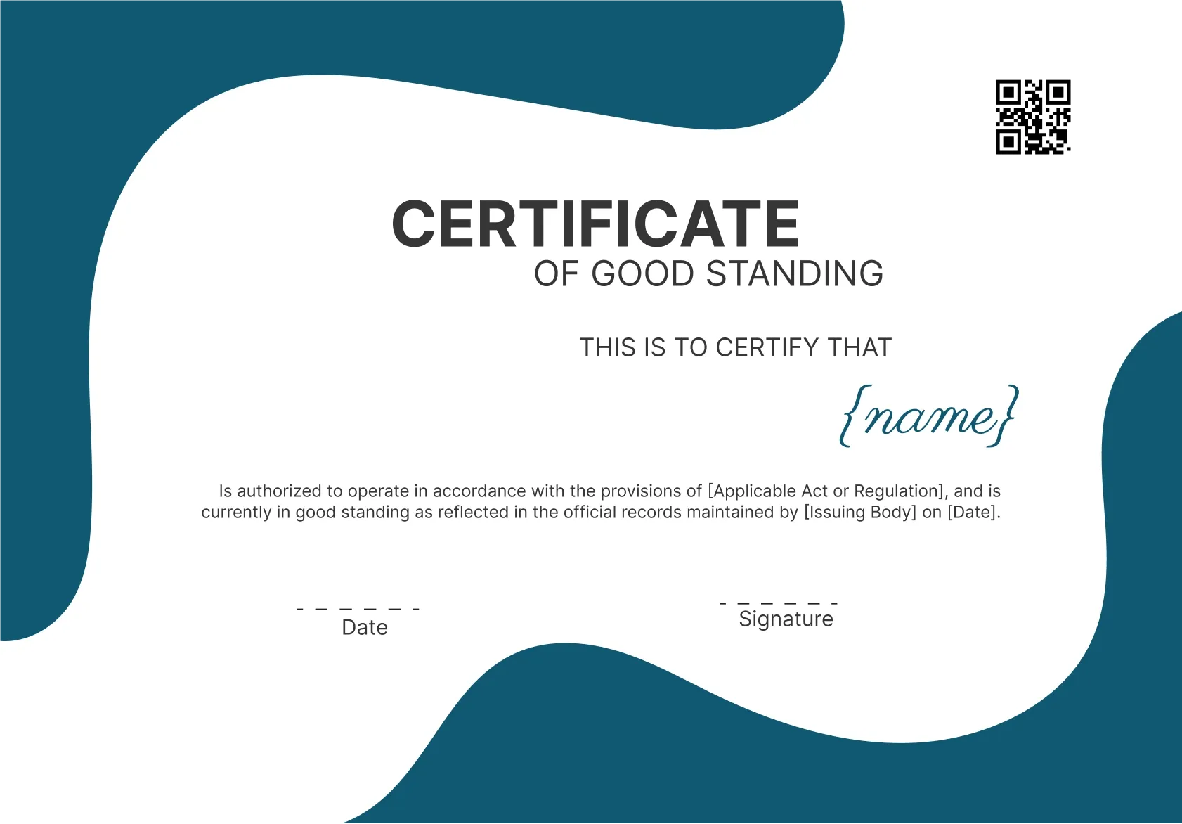 Formal and Classy Certificate of Good Standing Template