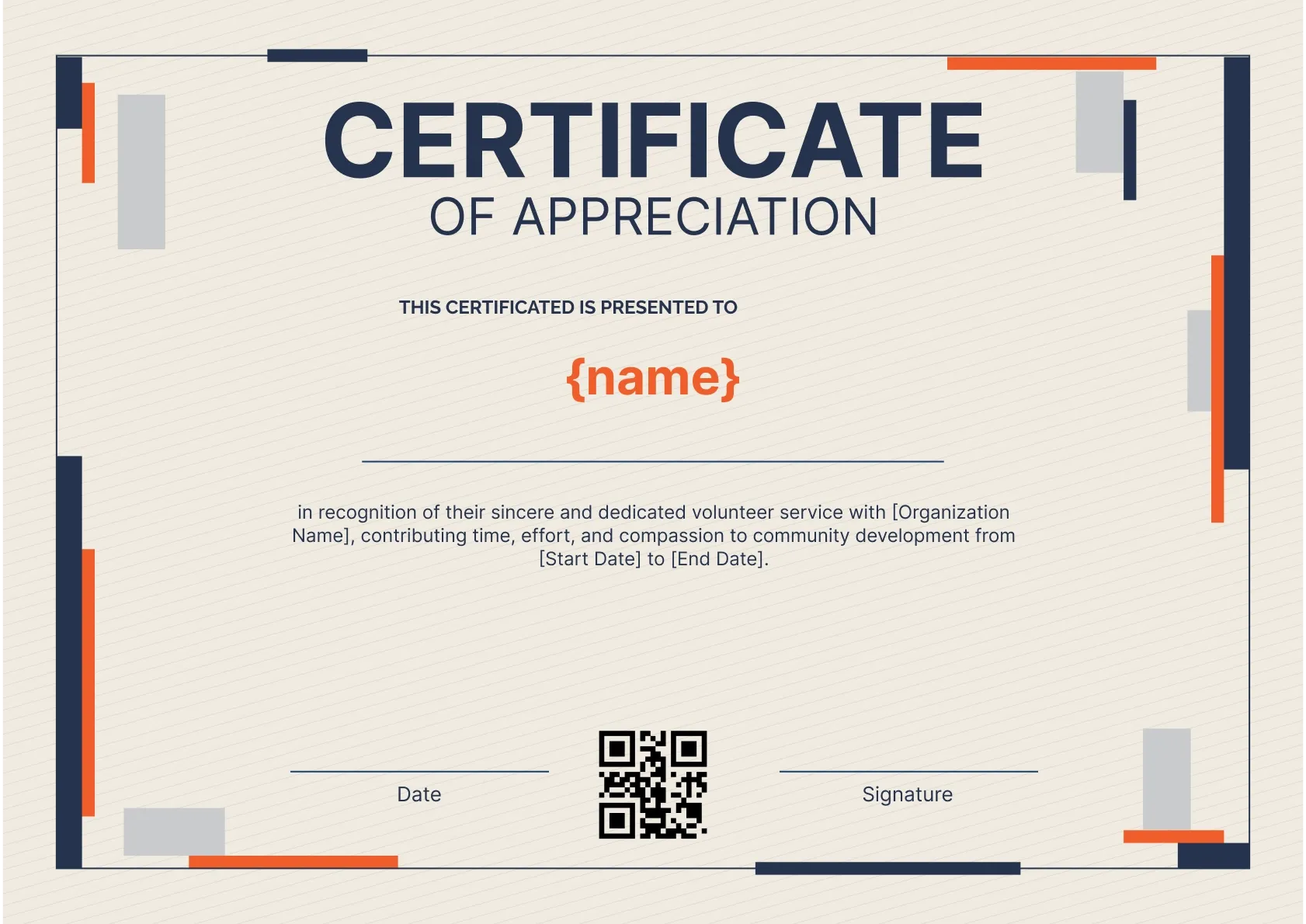 Formal and editable volunteer appreciation certificate template