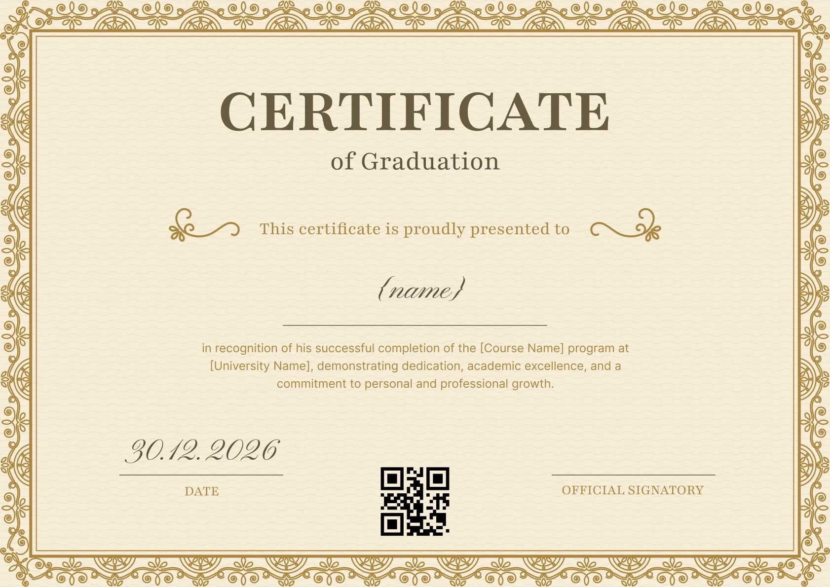 Formal and Fancy Certificate of Graduation Template
