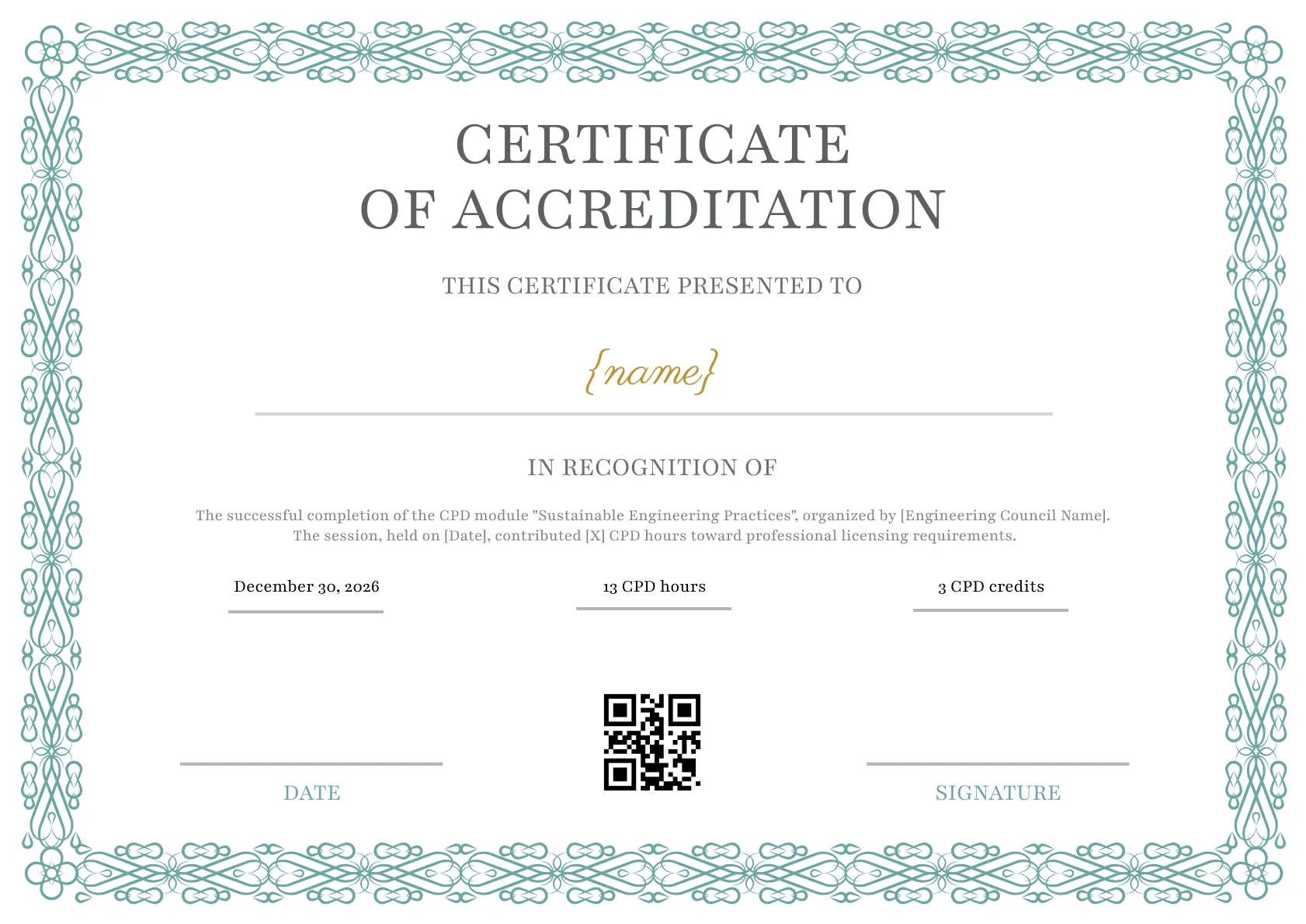 Formal and professional CPD certificate template