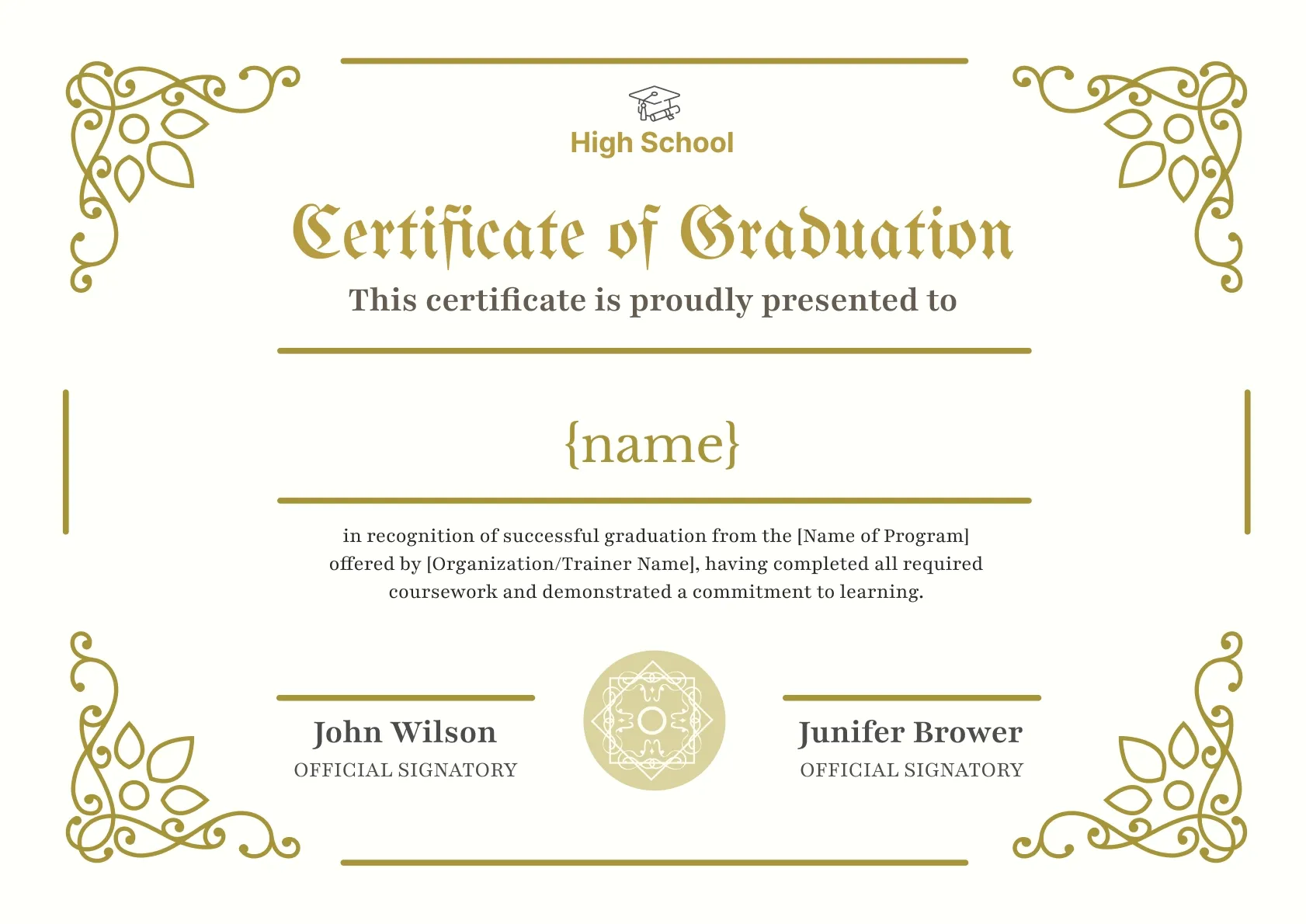 Formal and Professional Graduation Certificate Template