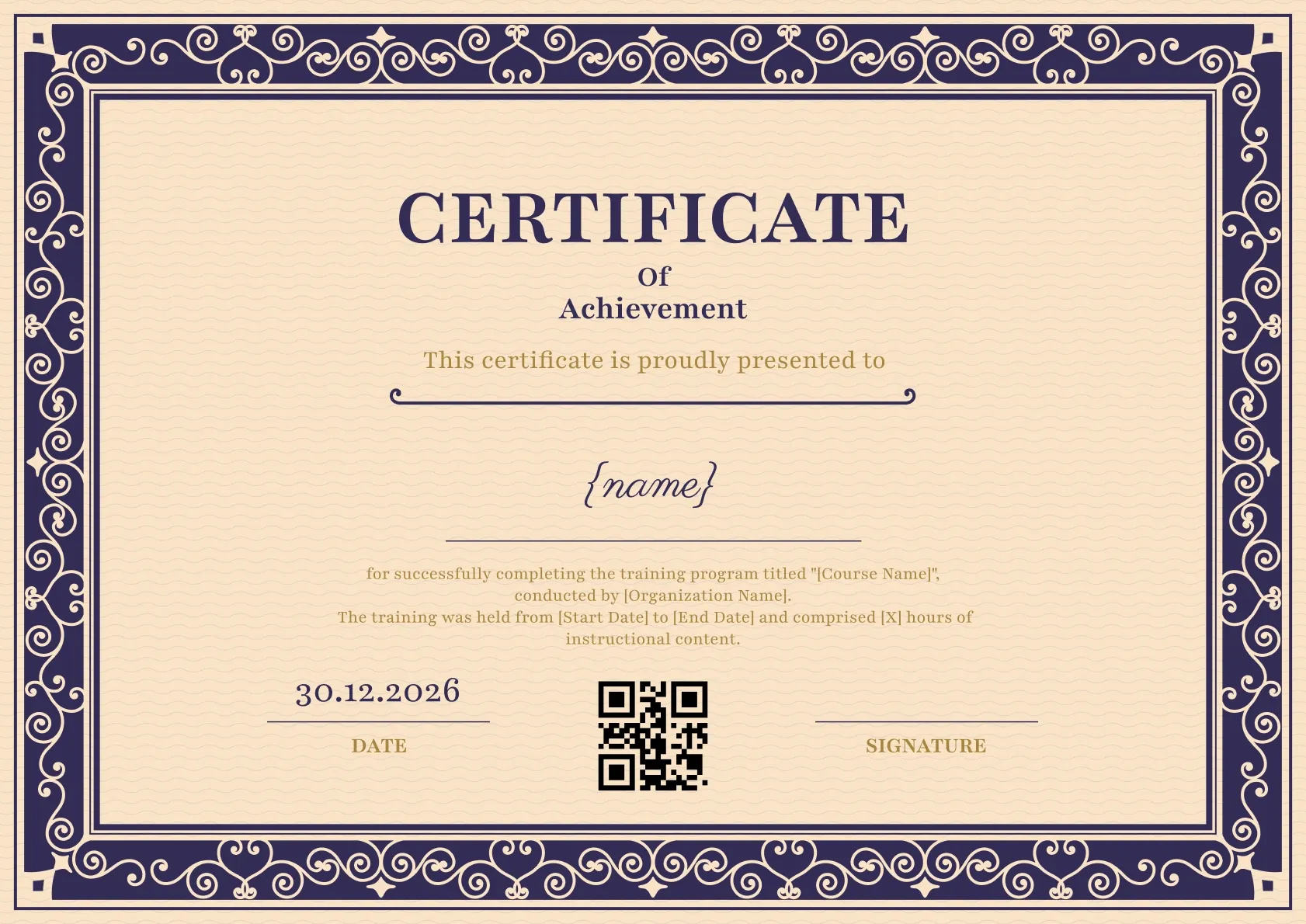 Formal and professional training completion certificate template