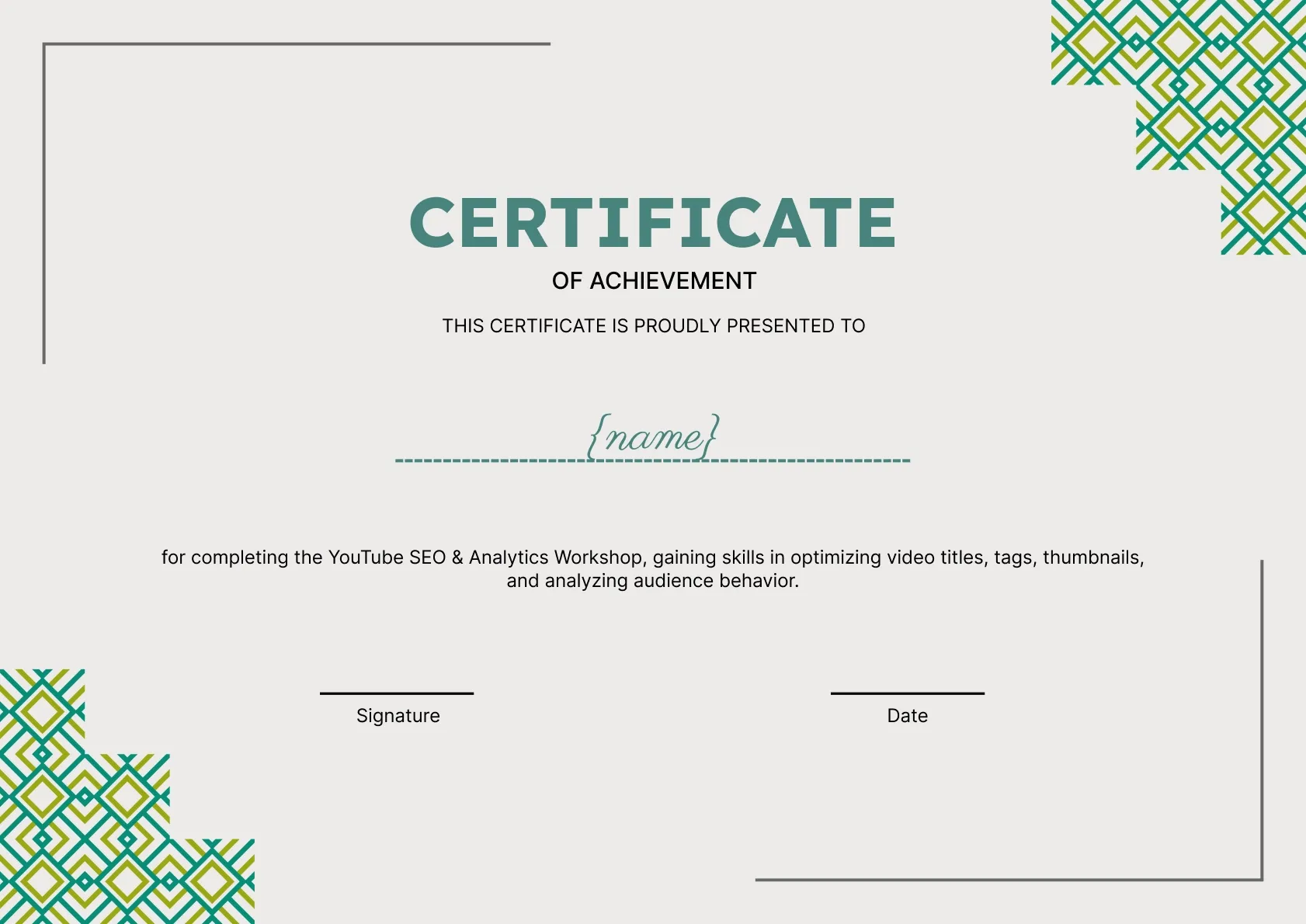 Formal and sophisticated certificate of achievement template