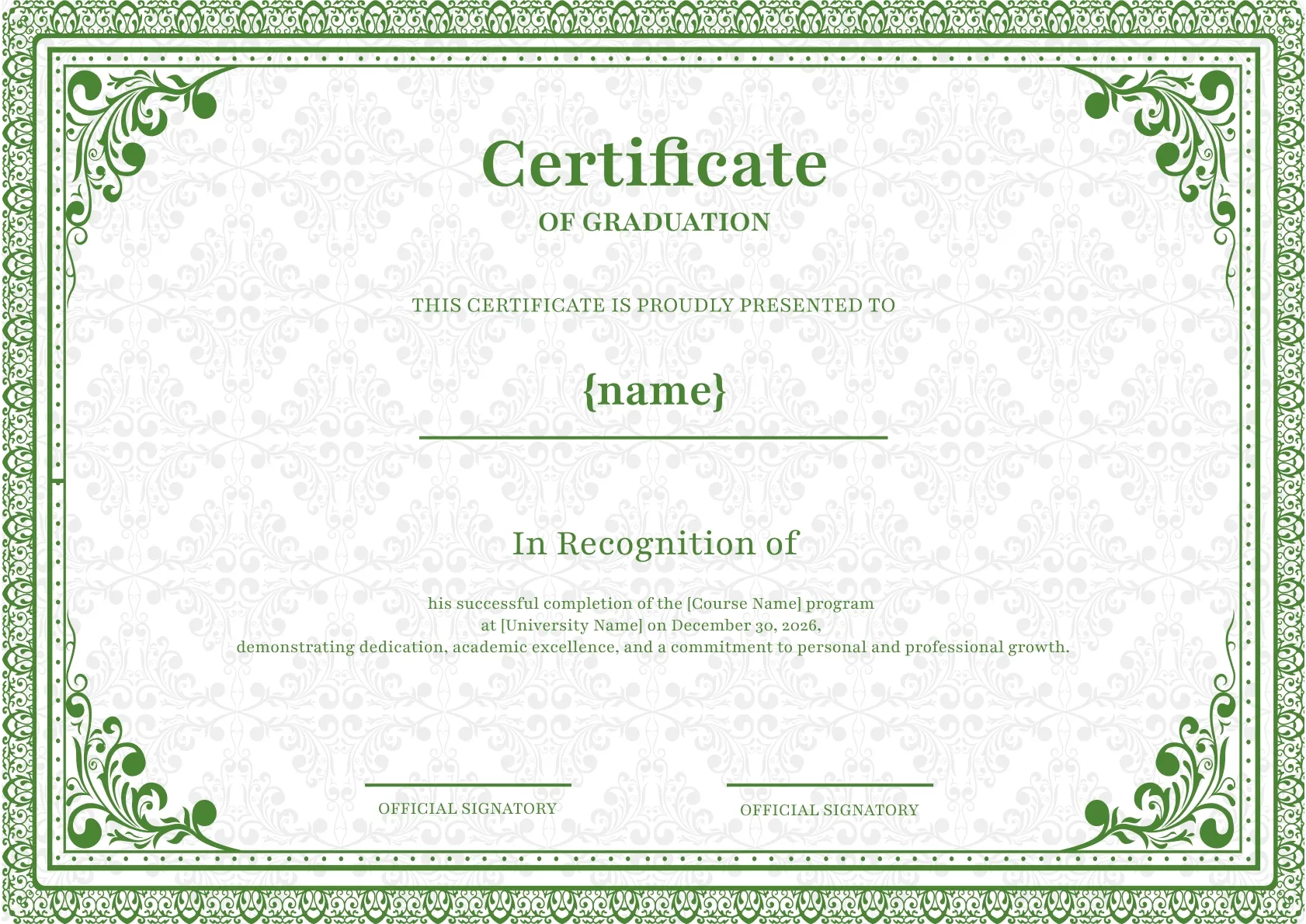 Formal and Stylish Certificate of Graduation Template