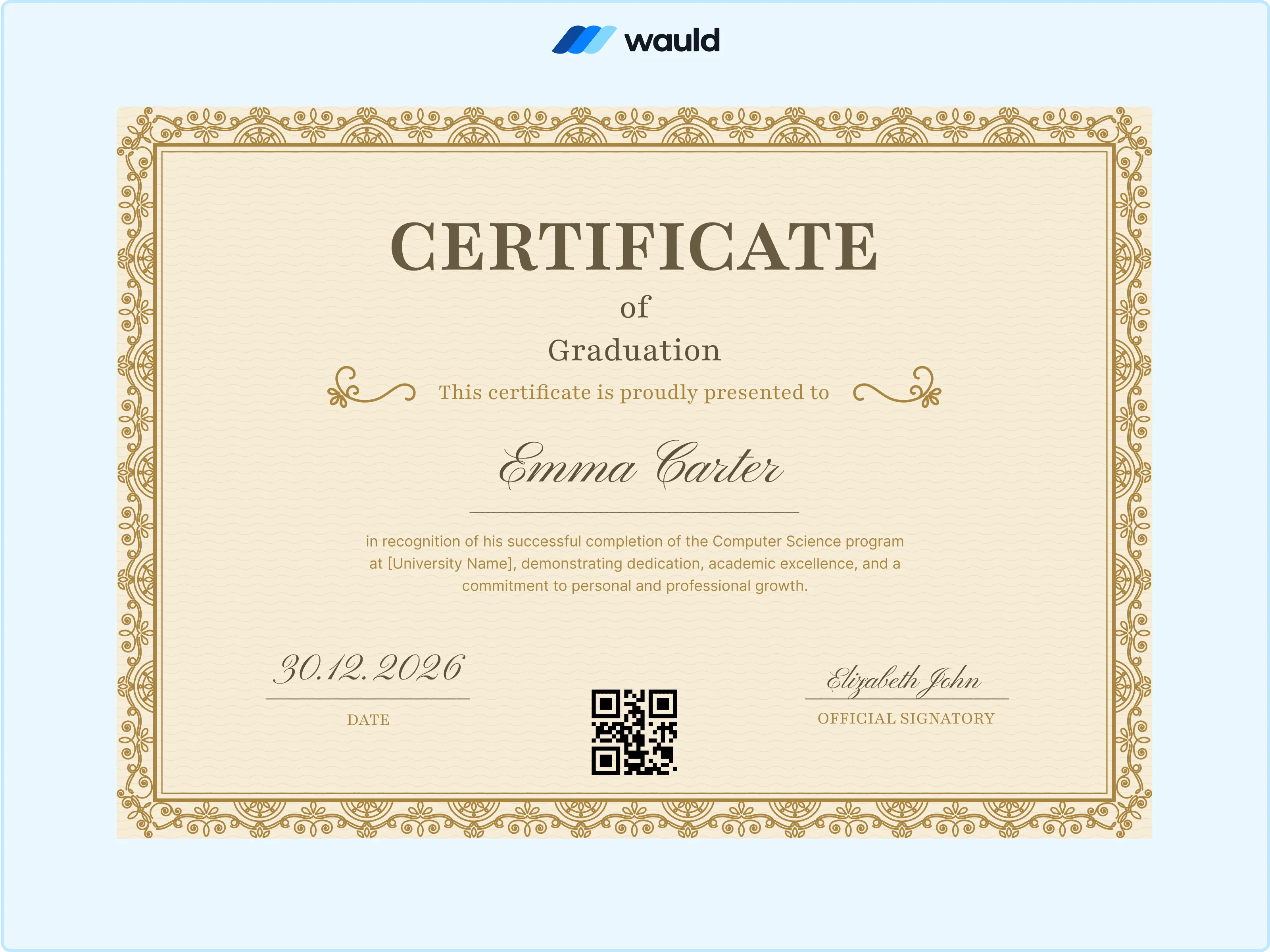 Wauld - formal graduation certificate template