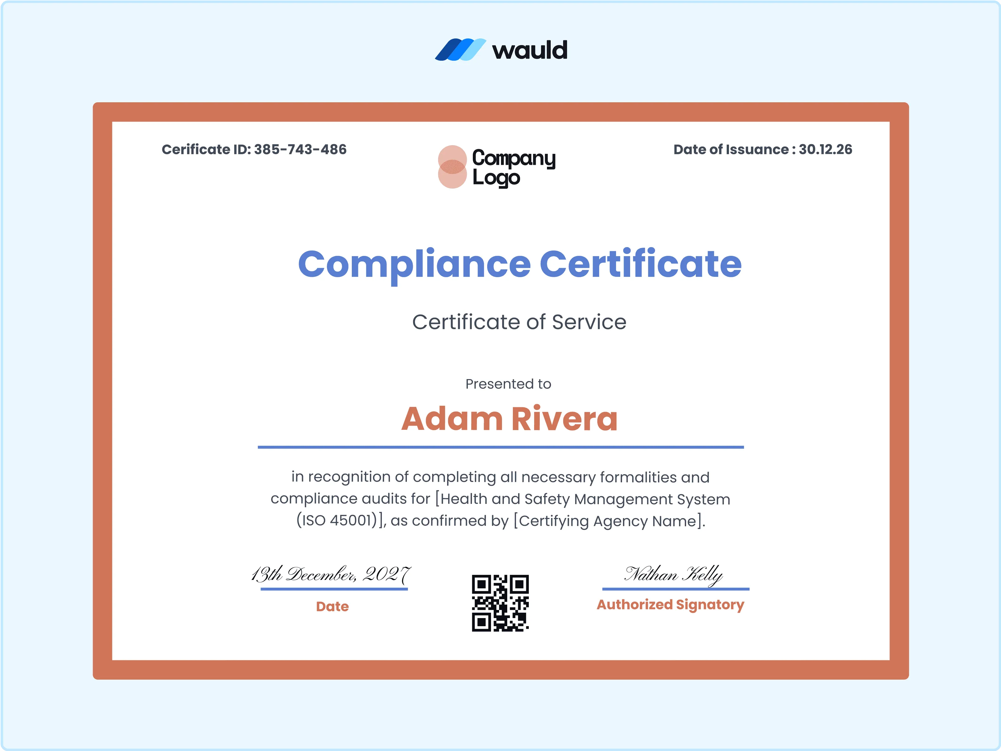 Wauld - Formal and Subtle certificate template