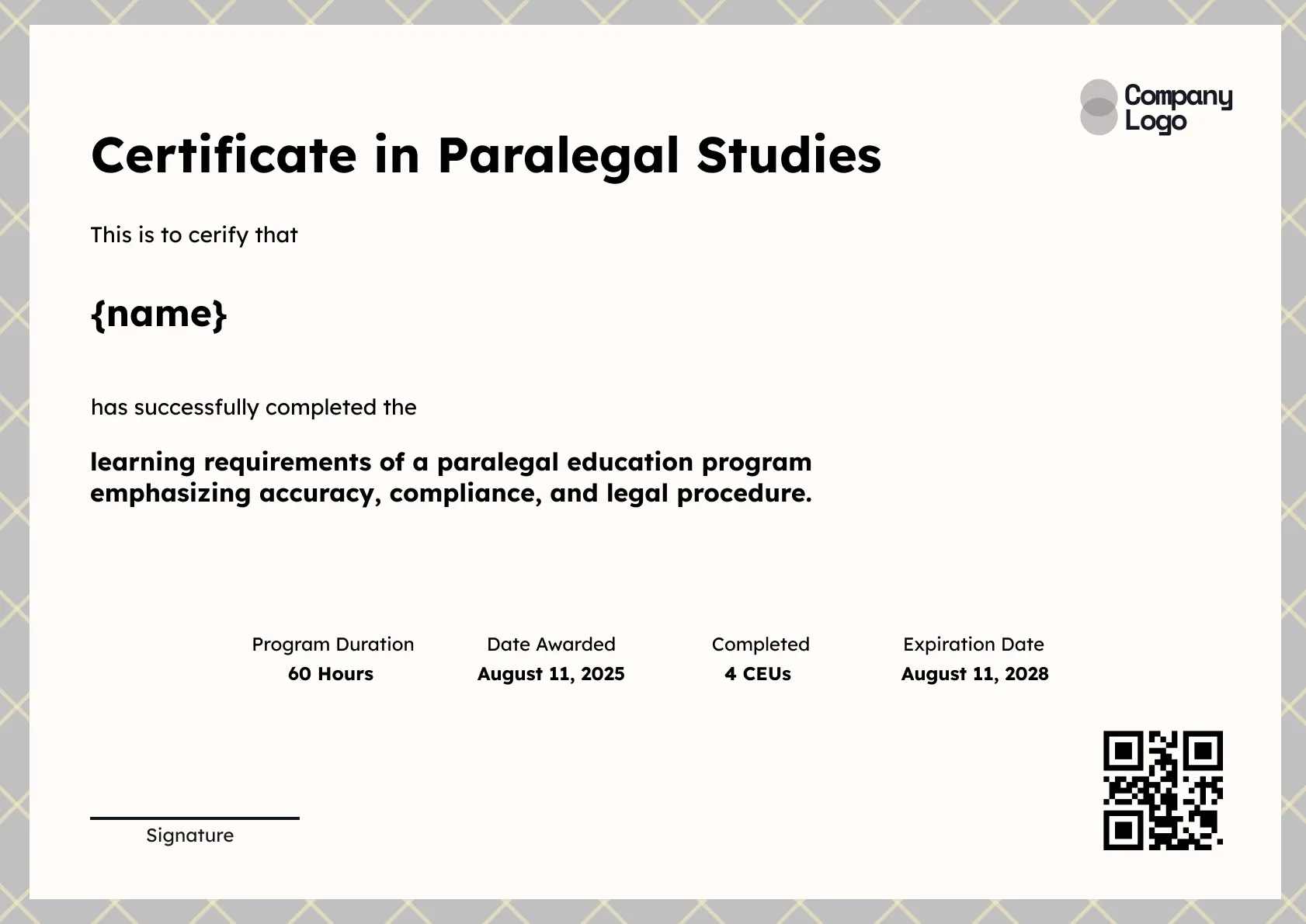 Formal Paralegal Studies Certificate Template
