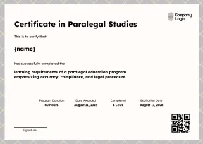 Formal Paralegal Studies Certificate Template