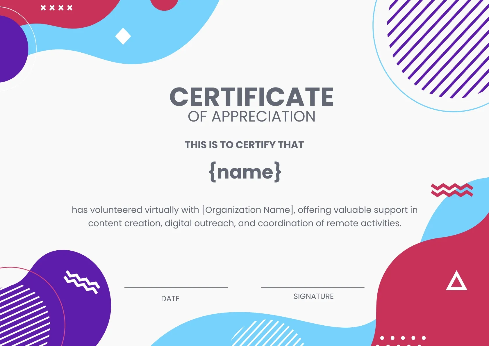 Fresh and modern certificate of appreciation for volunteering