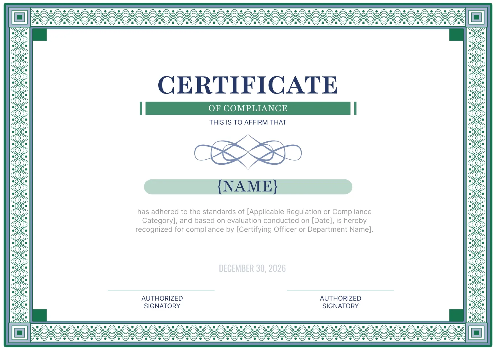 Fresh and professional compliance certificate template