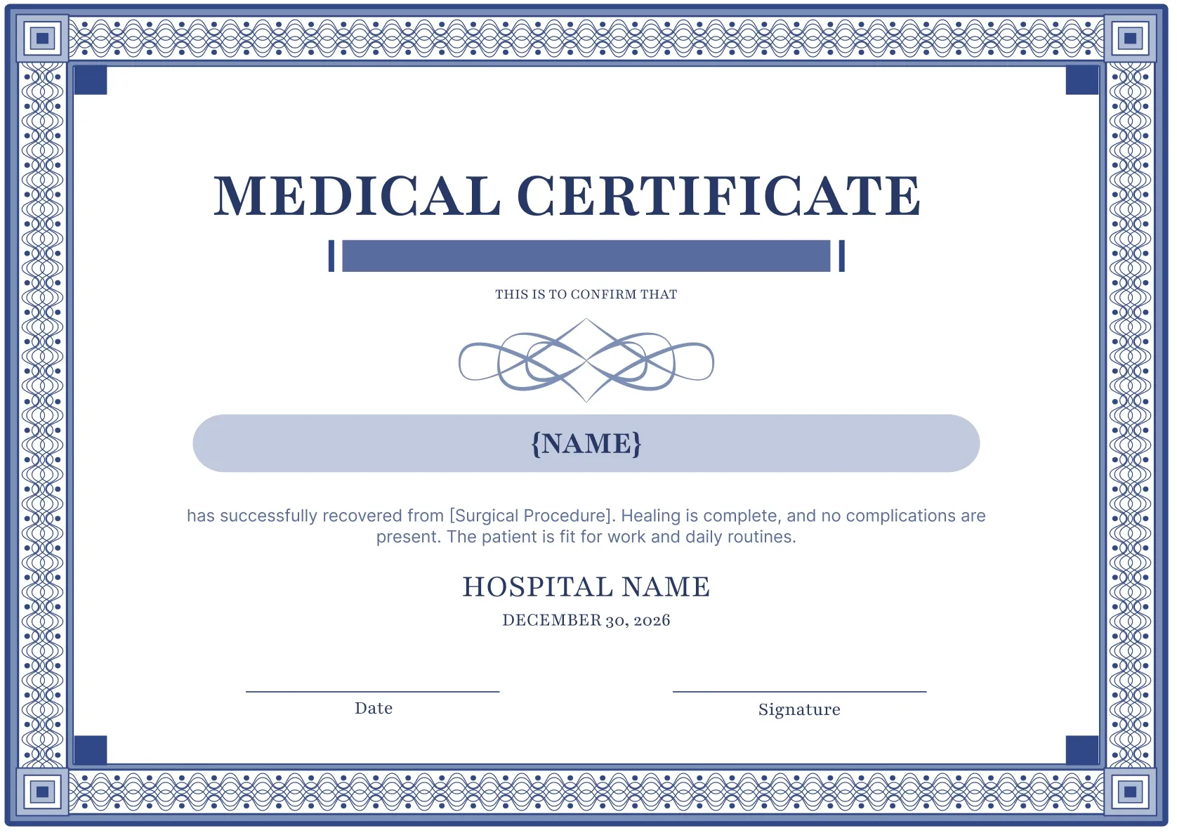 Fresh and professional medical certificate template