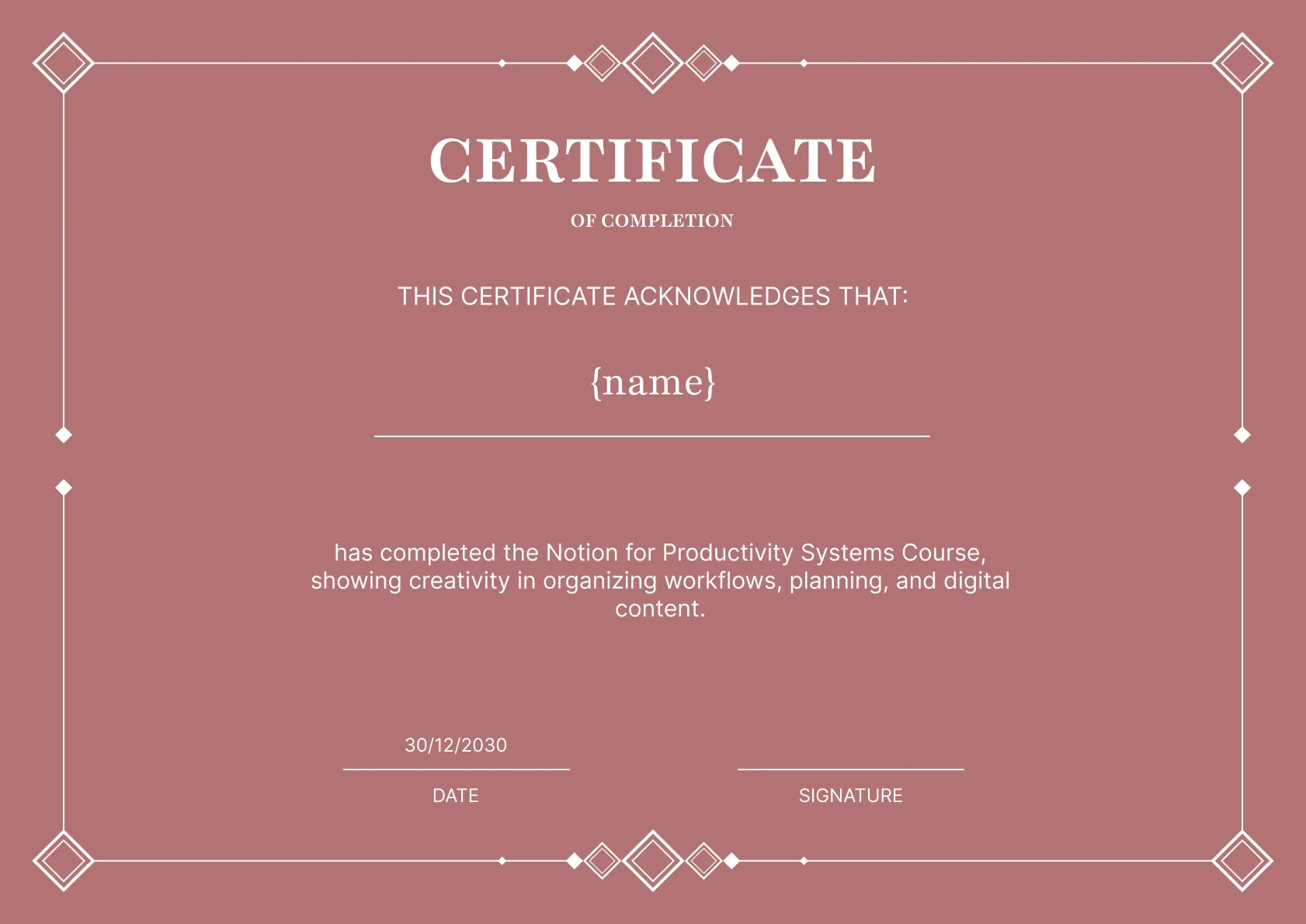 Fresh and simple course completion certificate template