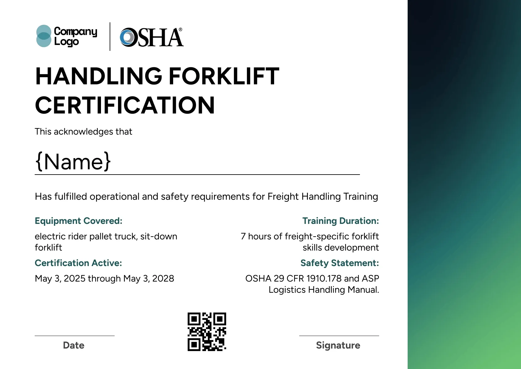 Fresh forklift certificate template
