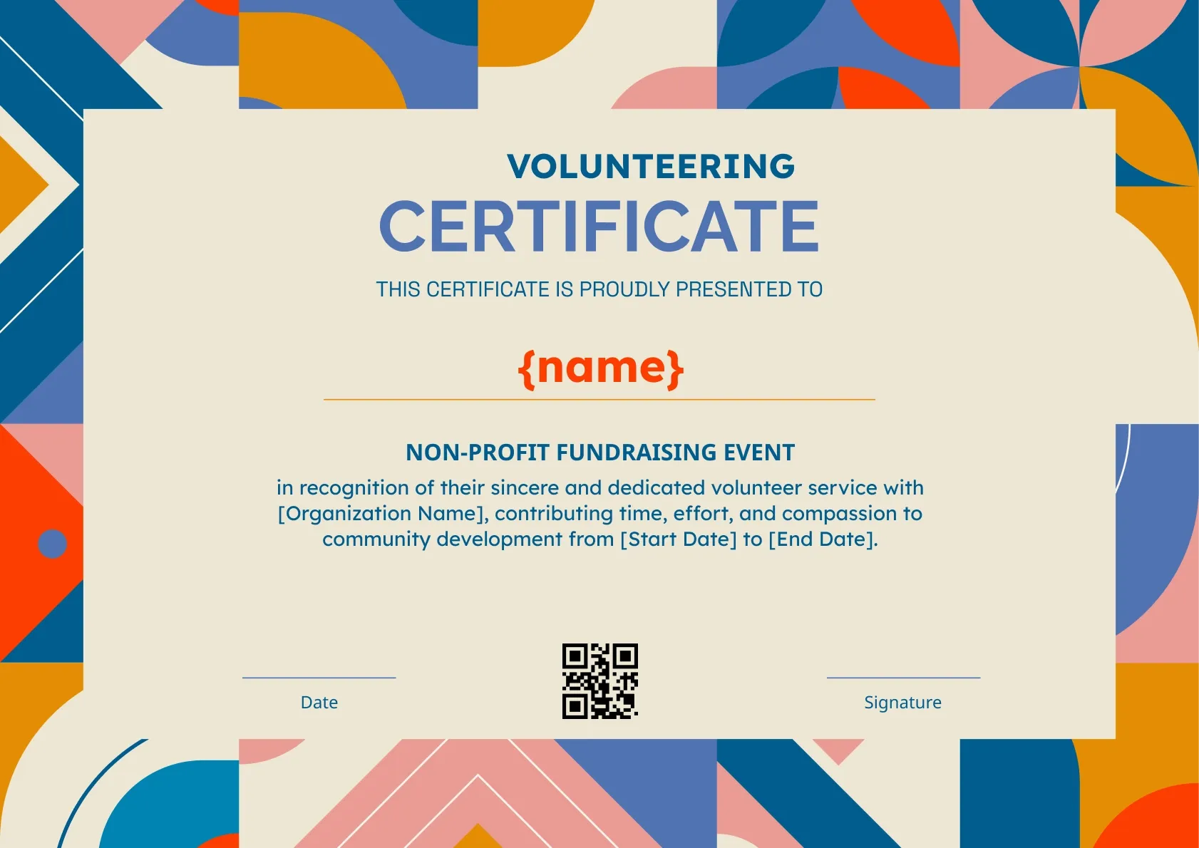 Fun and colorful volunteering certificate template