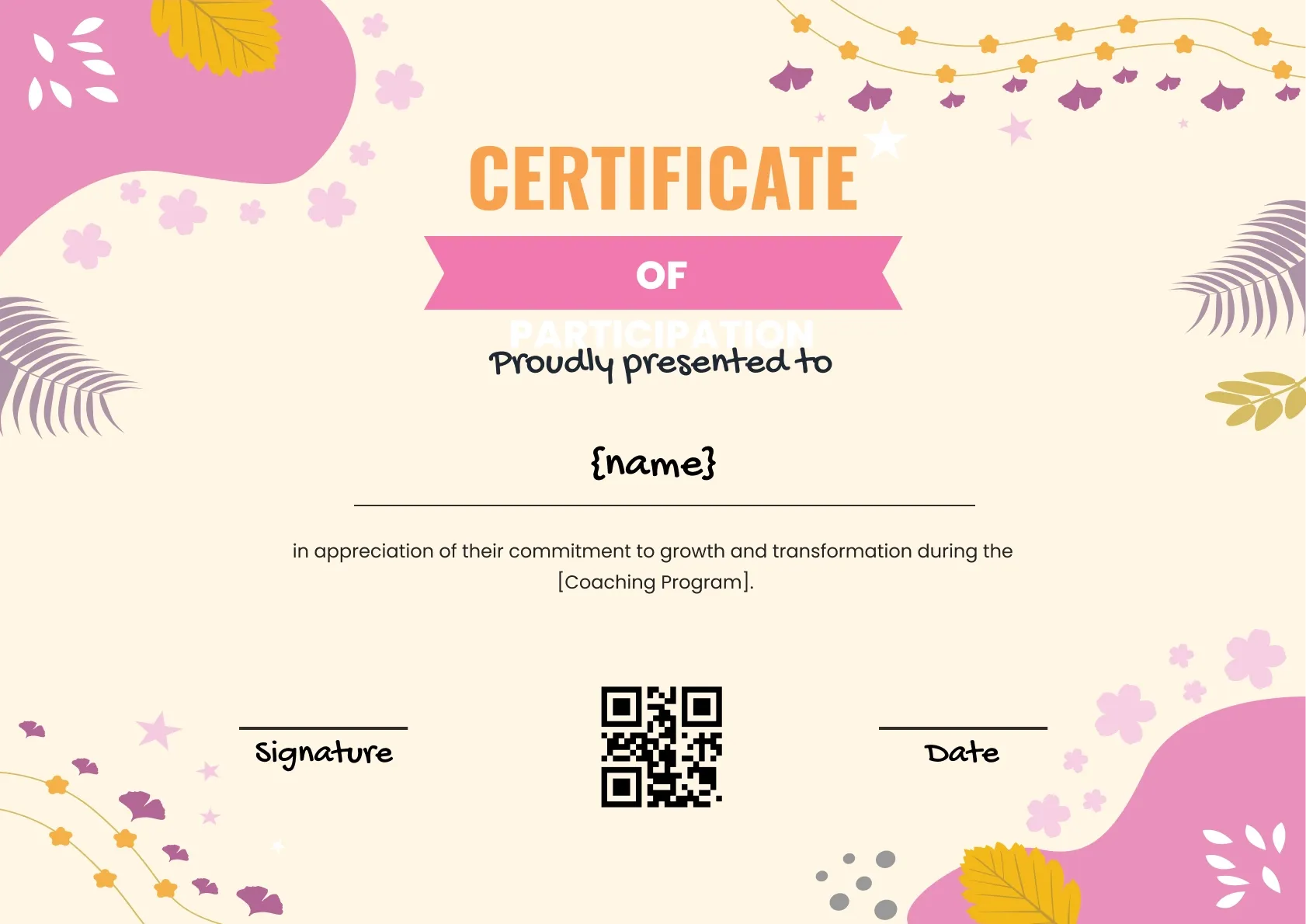 Fun and vibrant certificate template for online coaches