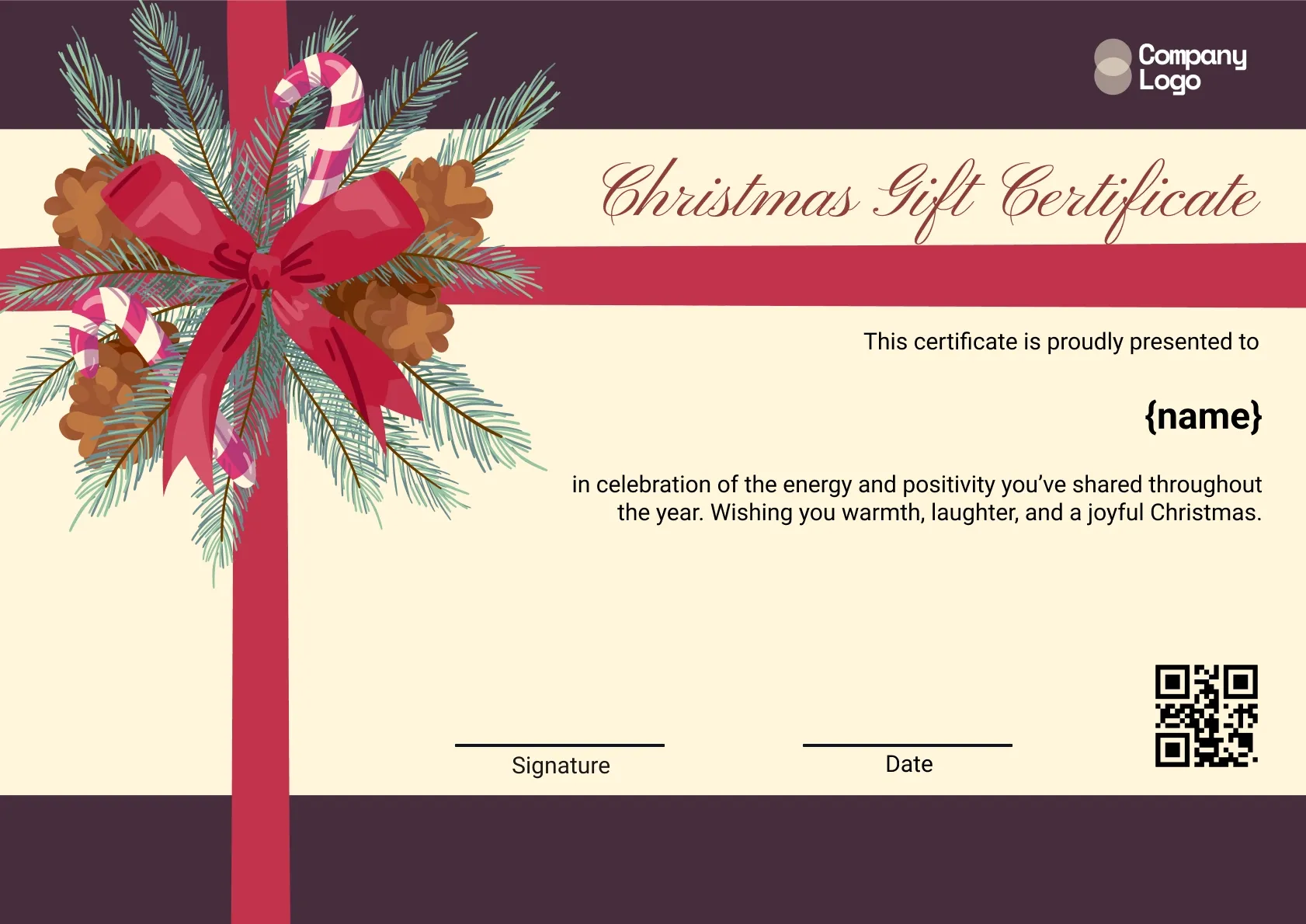 Gift wrapped christmas certificate template