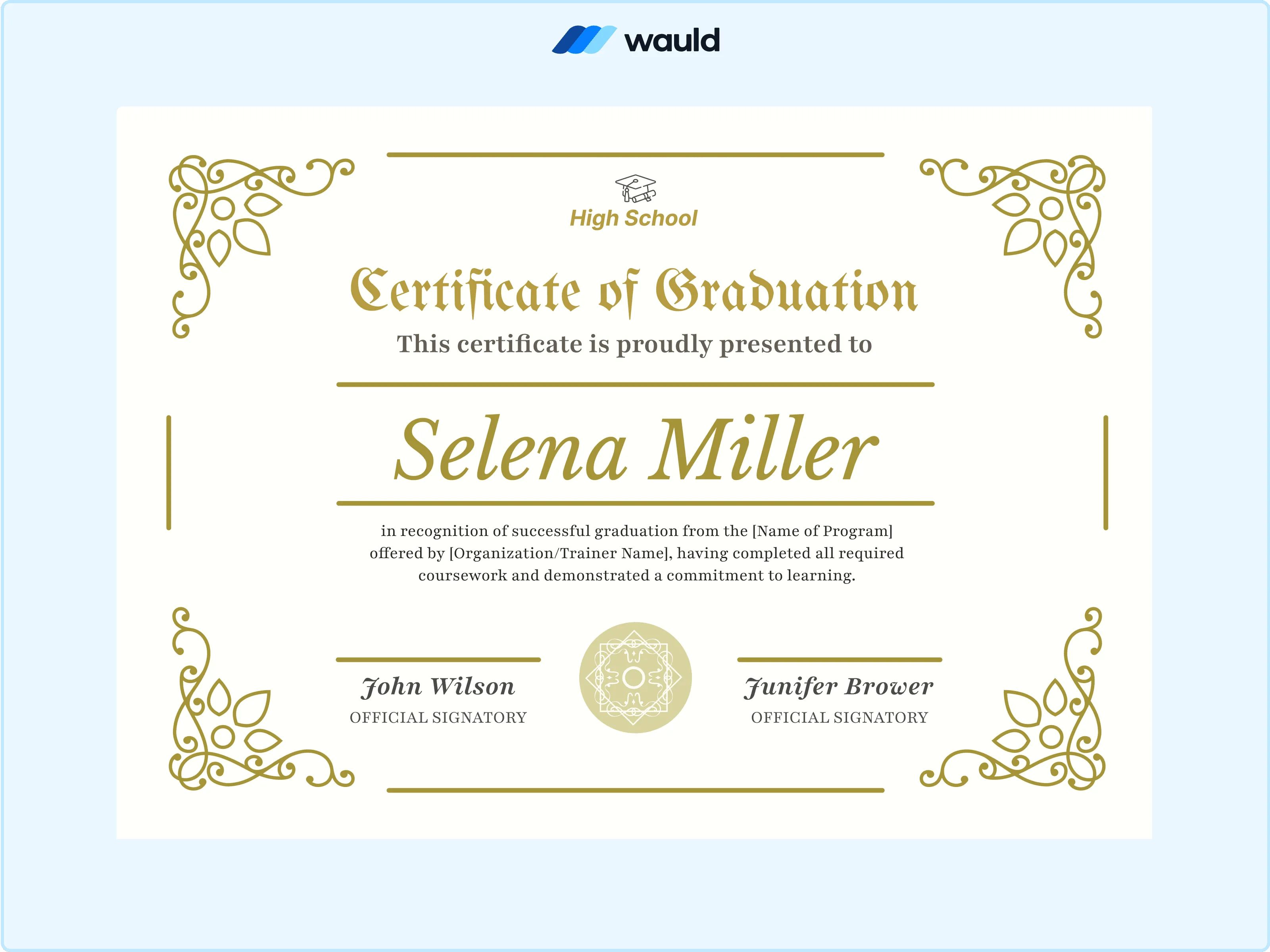 Wauld - Golden-themed bold certificate template