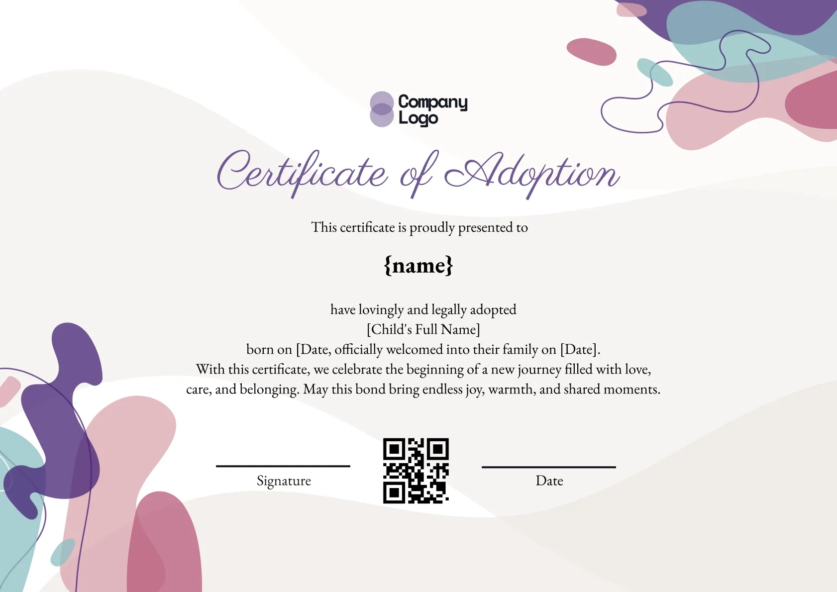Graceful Adoption Recognition Certificate Template