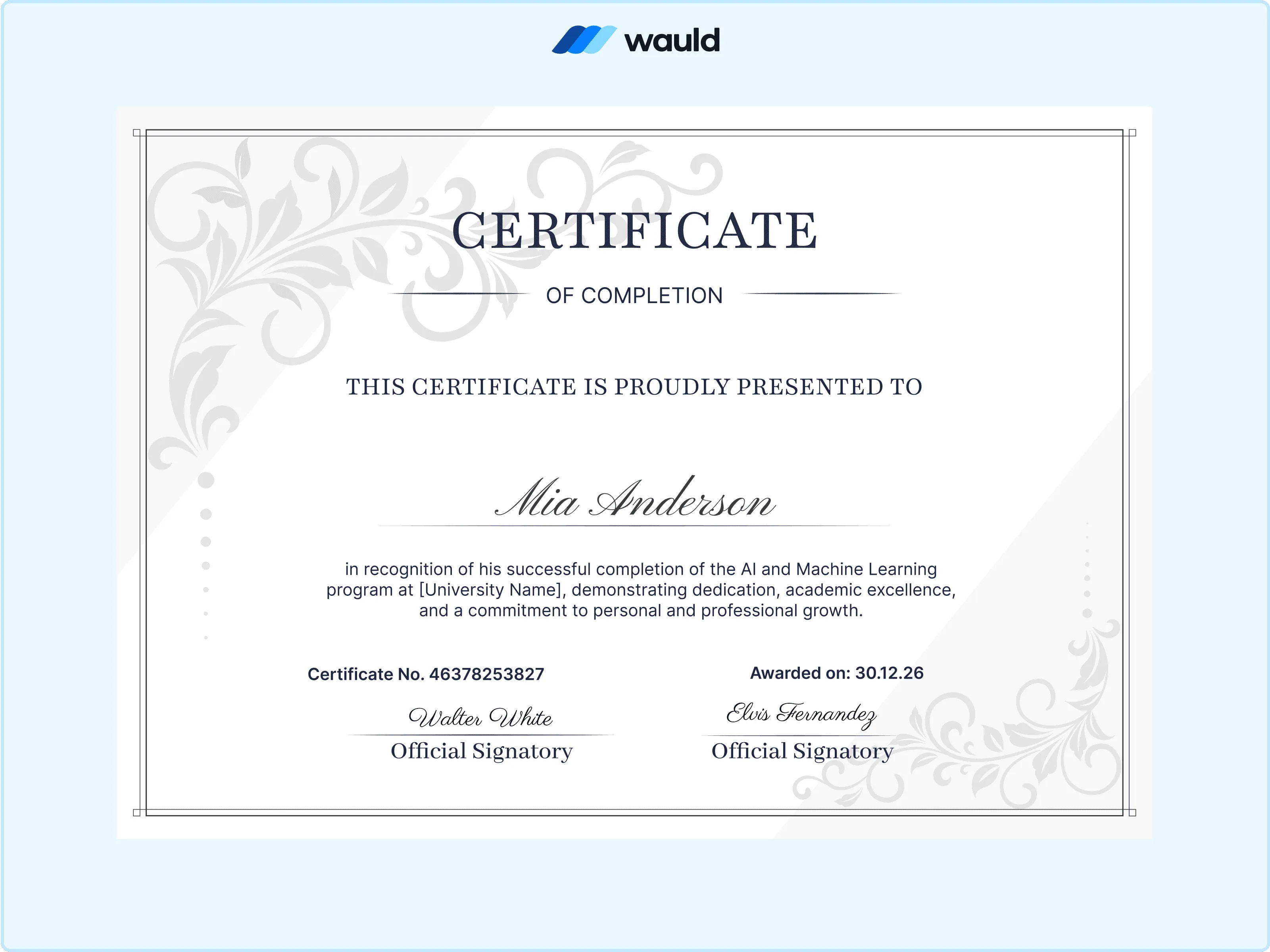 Wauld - Elegant and gray toned graduation certificate