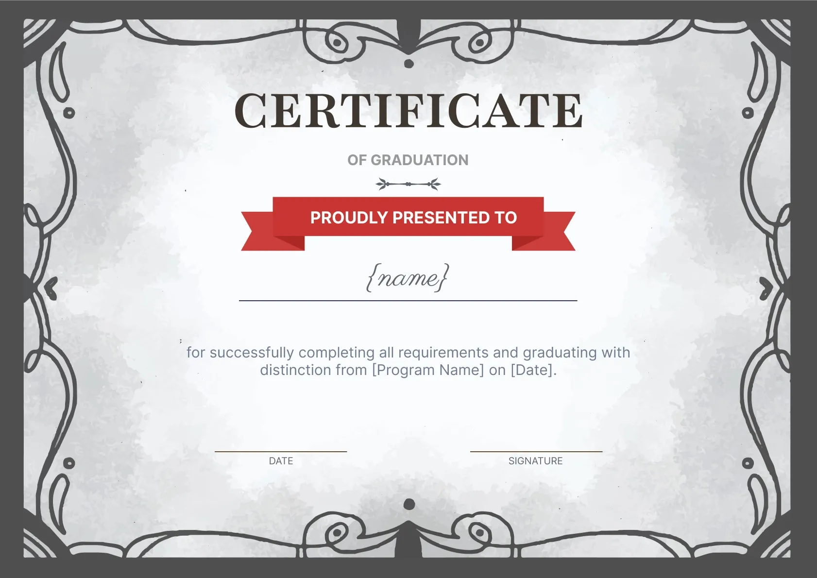 Gray-toned professional certificate template for graduation