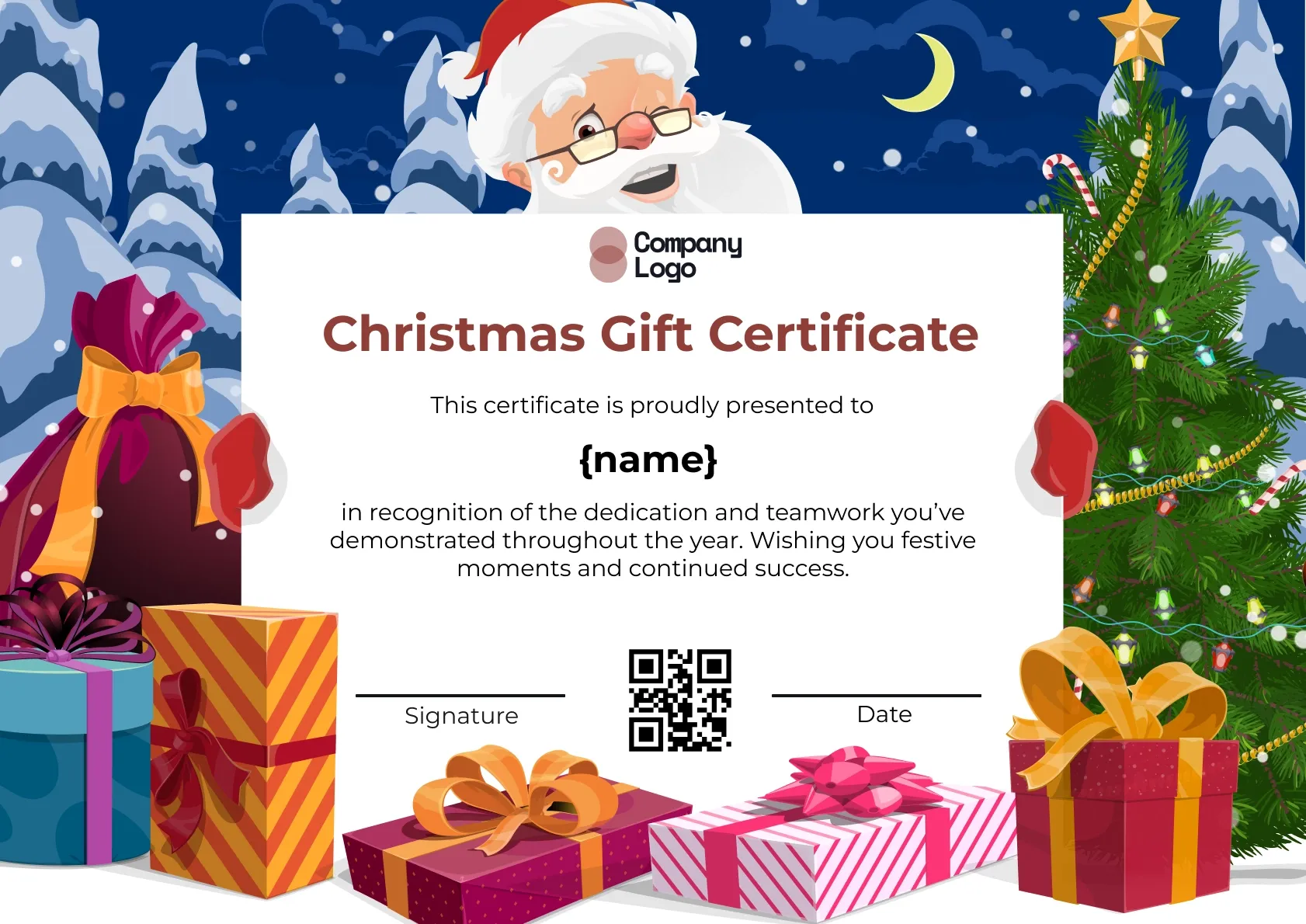 Happy christmas gift themed certificate template