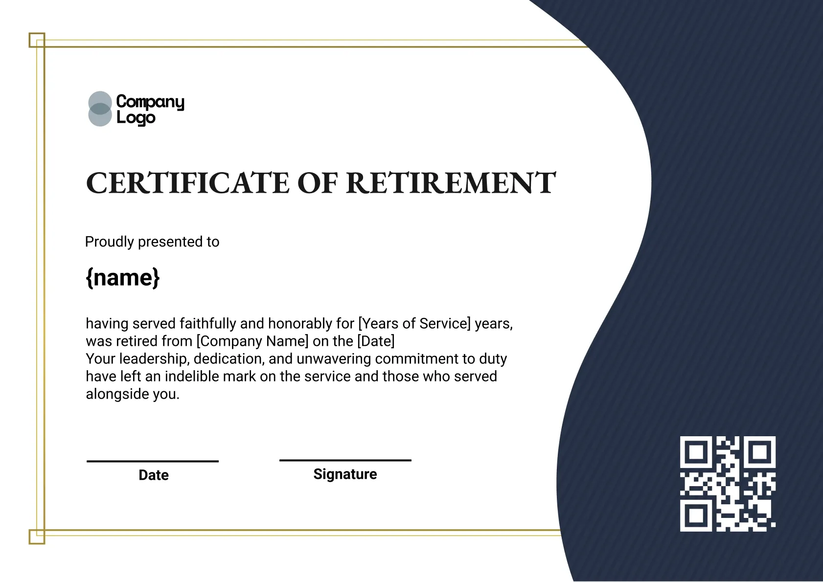 Illustrious Retirement Recognition Certificate Template