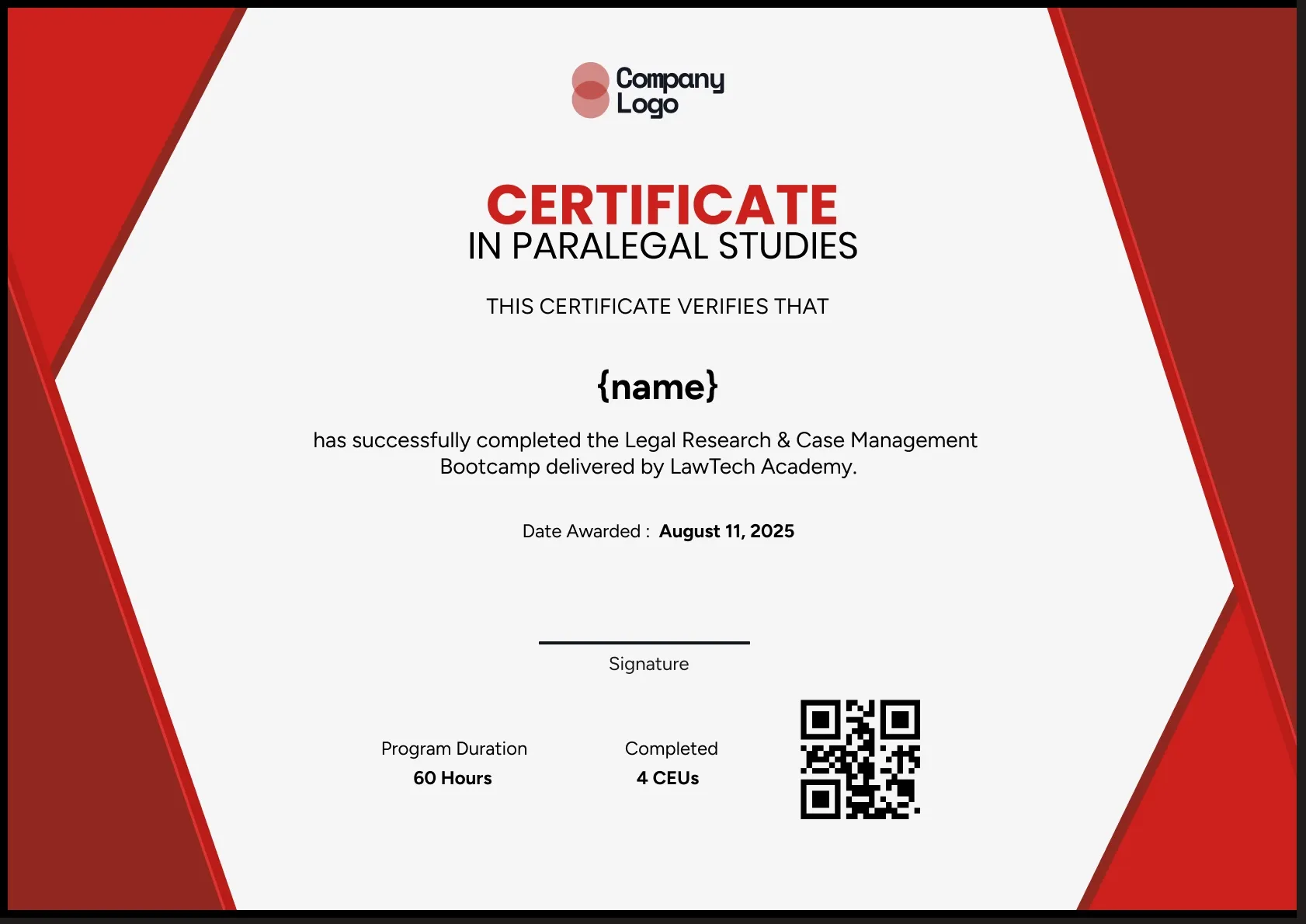 Institutional Paralegal Certification Template