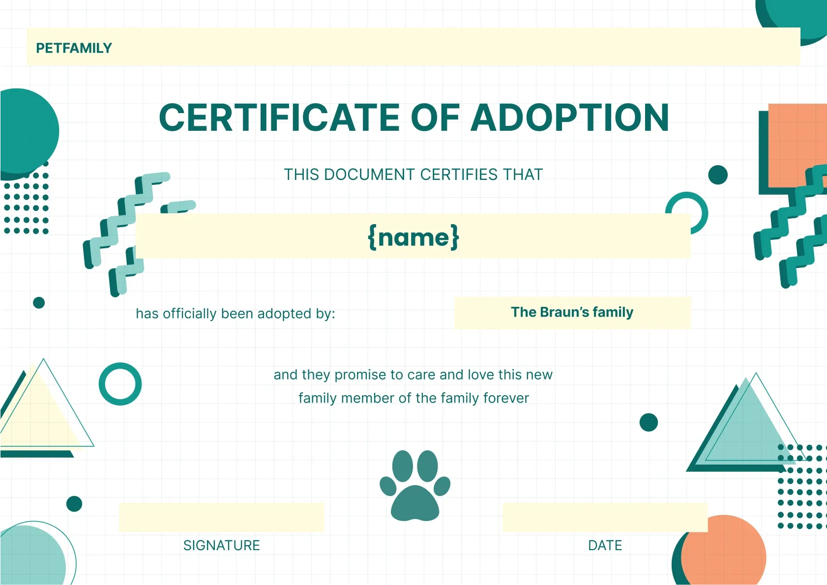 Lively and Modern Certificate of Adoption Template