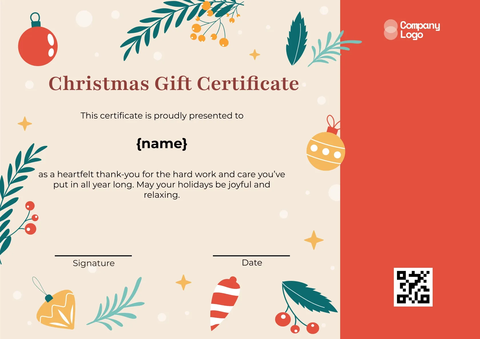 Lively and warm christmas gift certificate template
