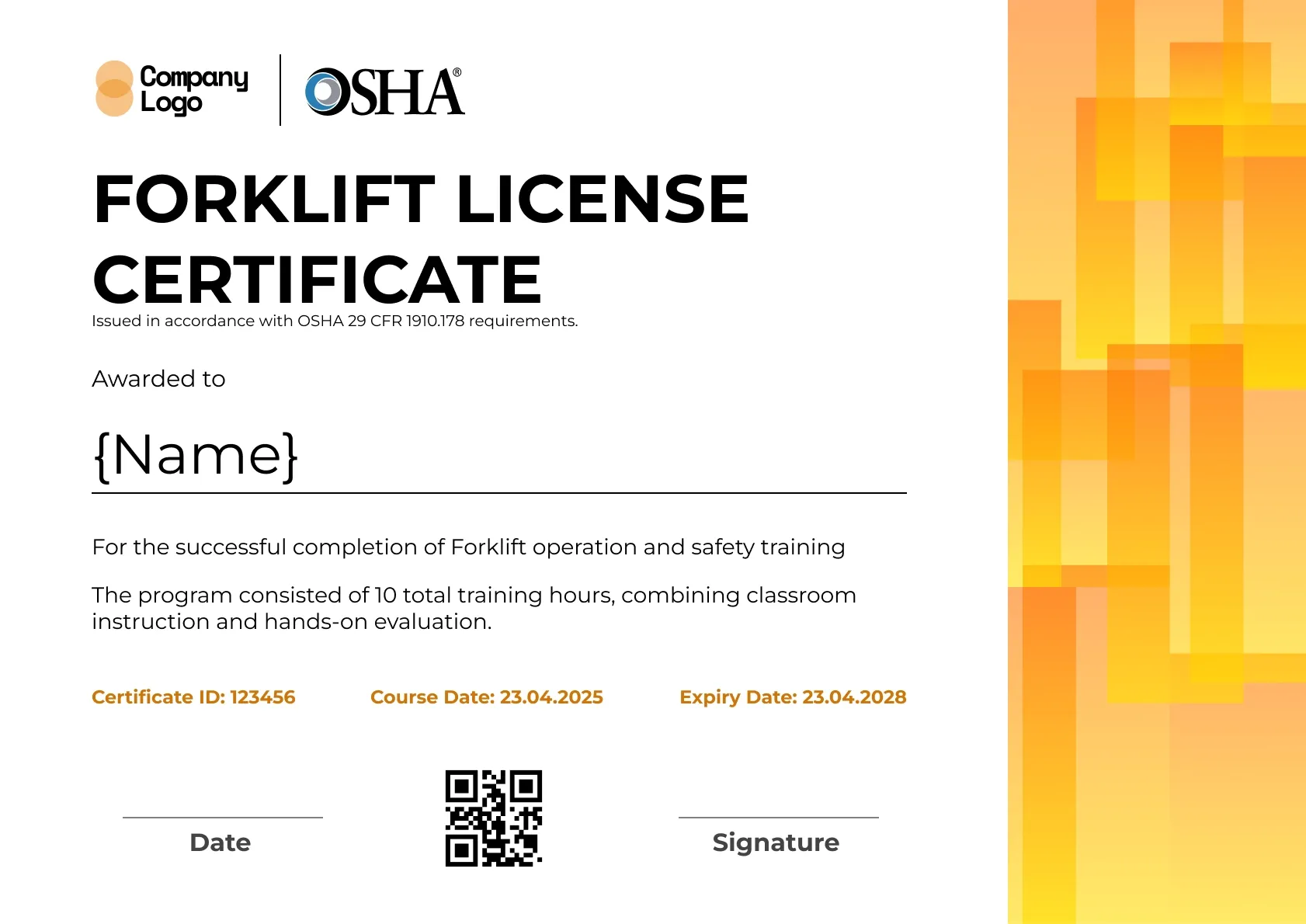 Lively forklift certificate template
