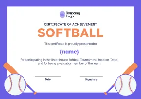 Lively softball achievement certificate template