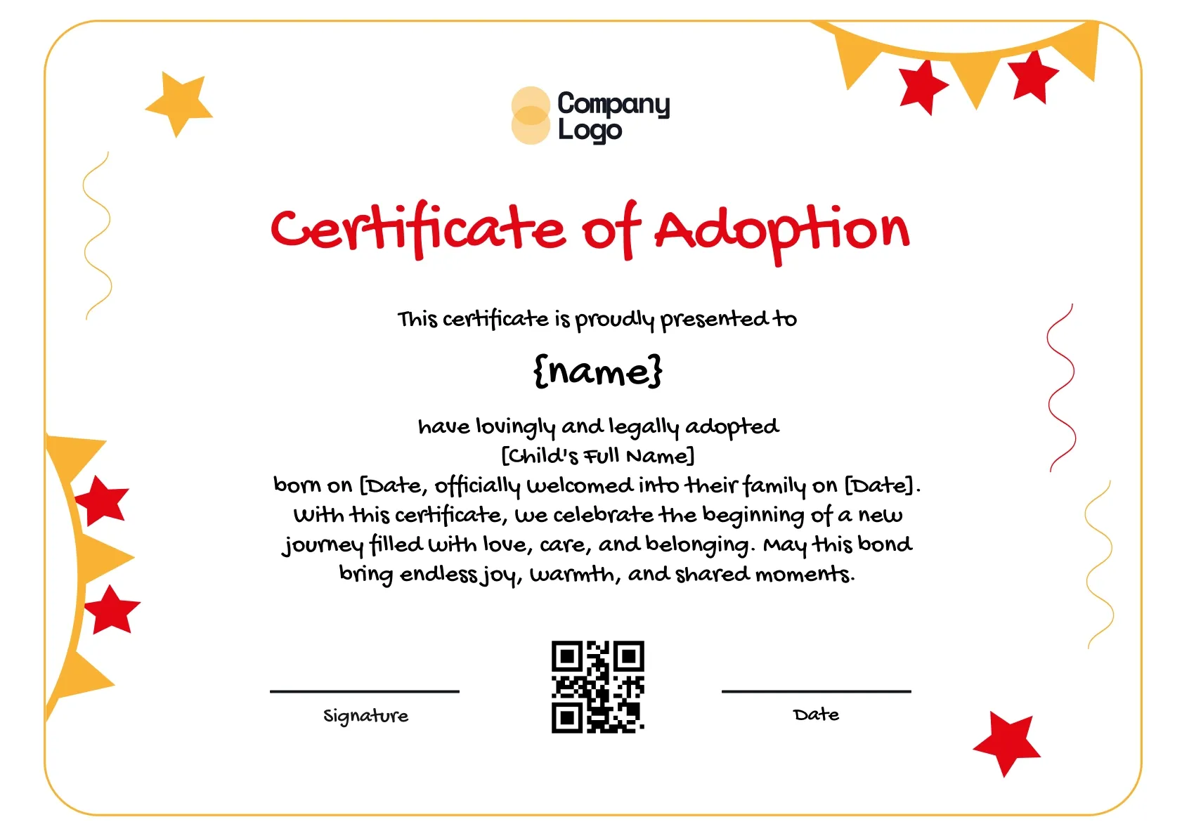 Loving-Heart Adoption Certificate Template