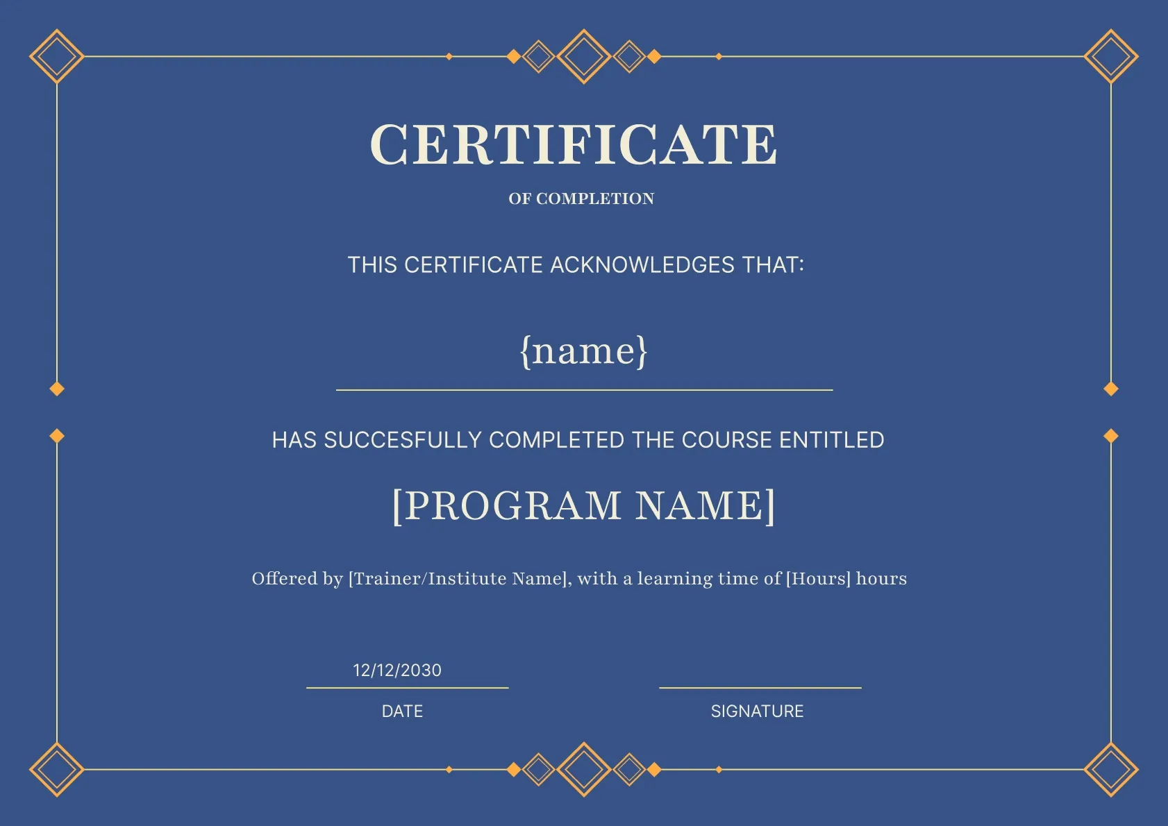 Majestic and Professional Course Completion Certificate Template