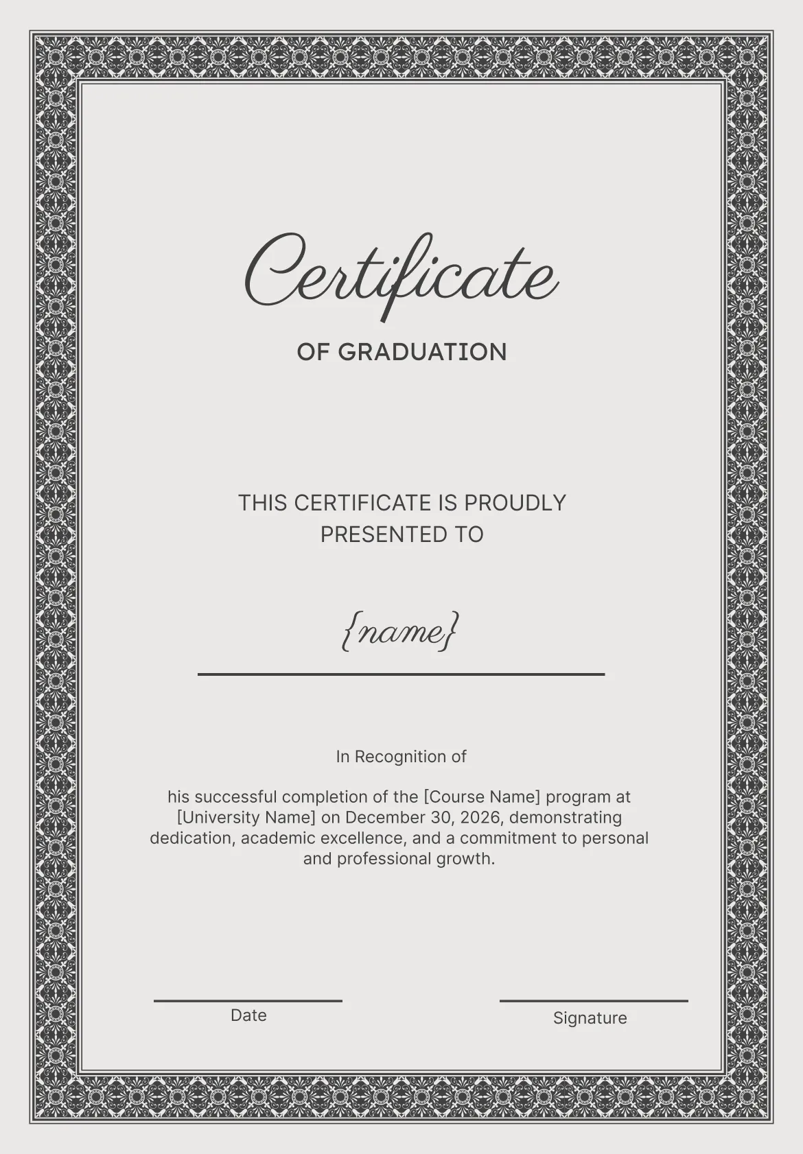 Memorable and Professional Graduation Certificate Template