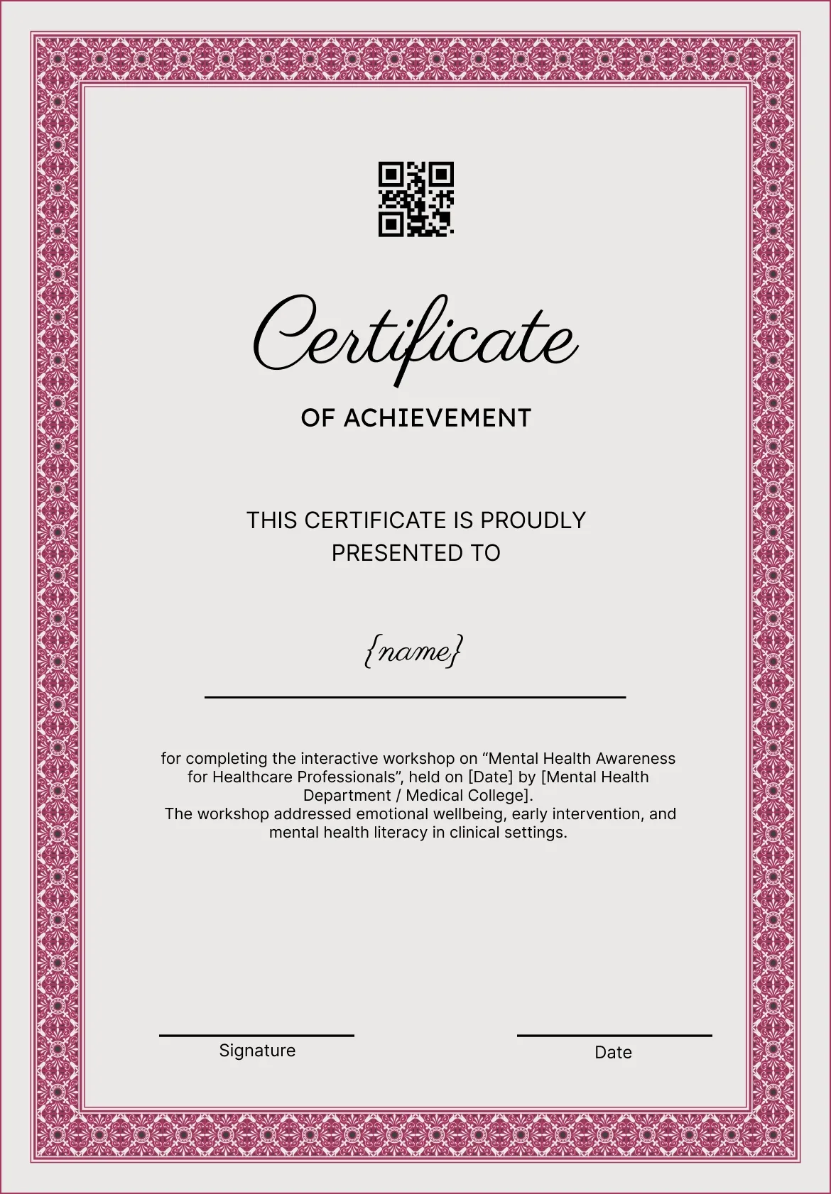 Memorable professional Medical workshop certificate template