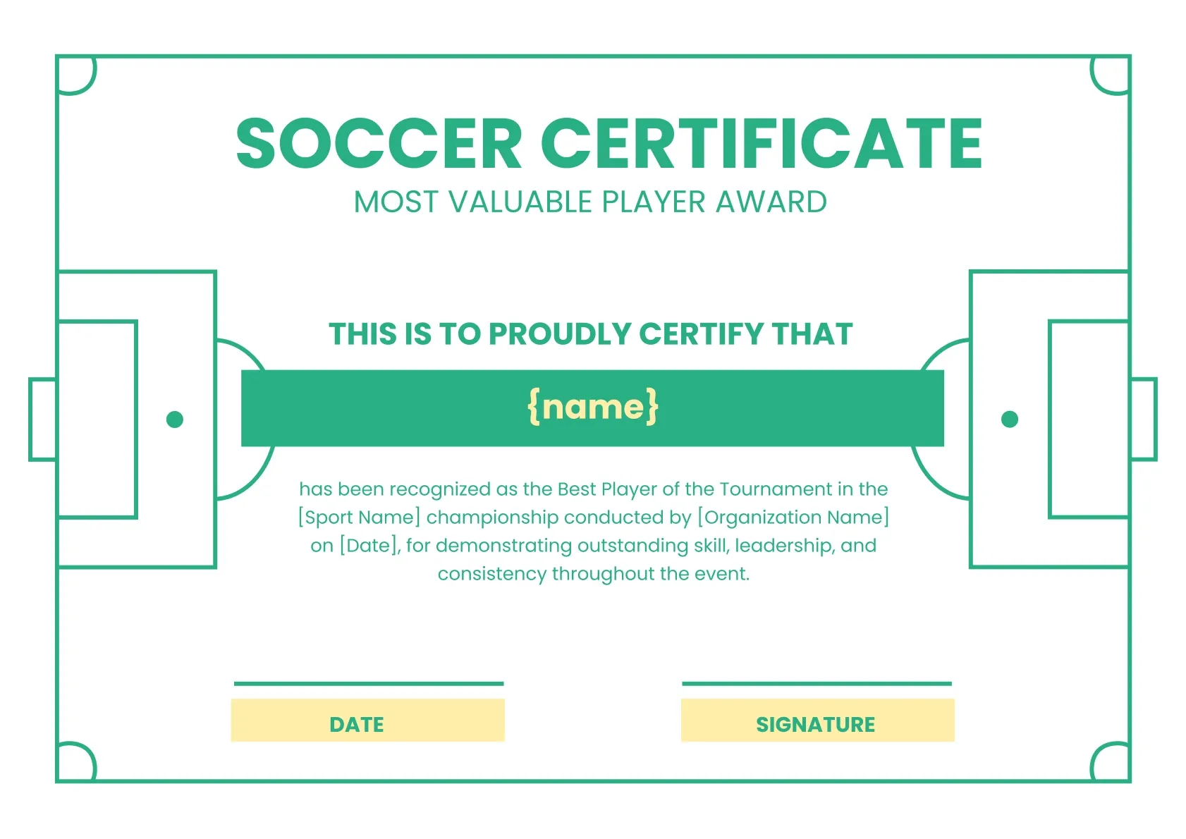 Minimal and illustrated soccer certificate template