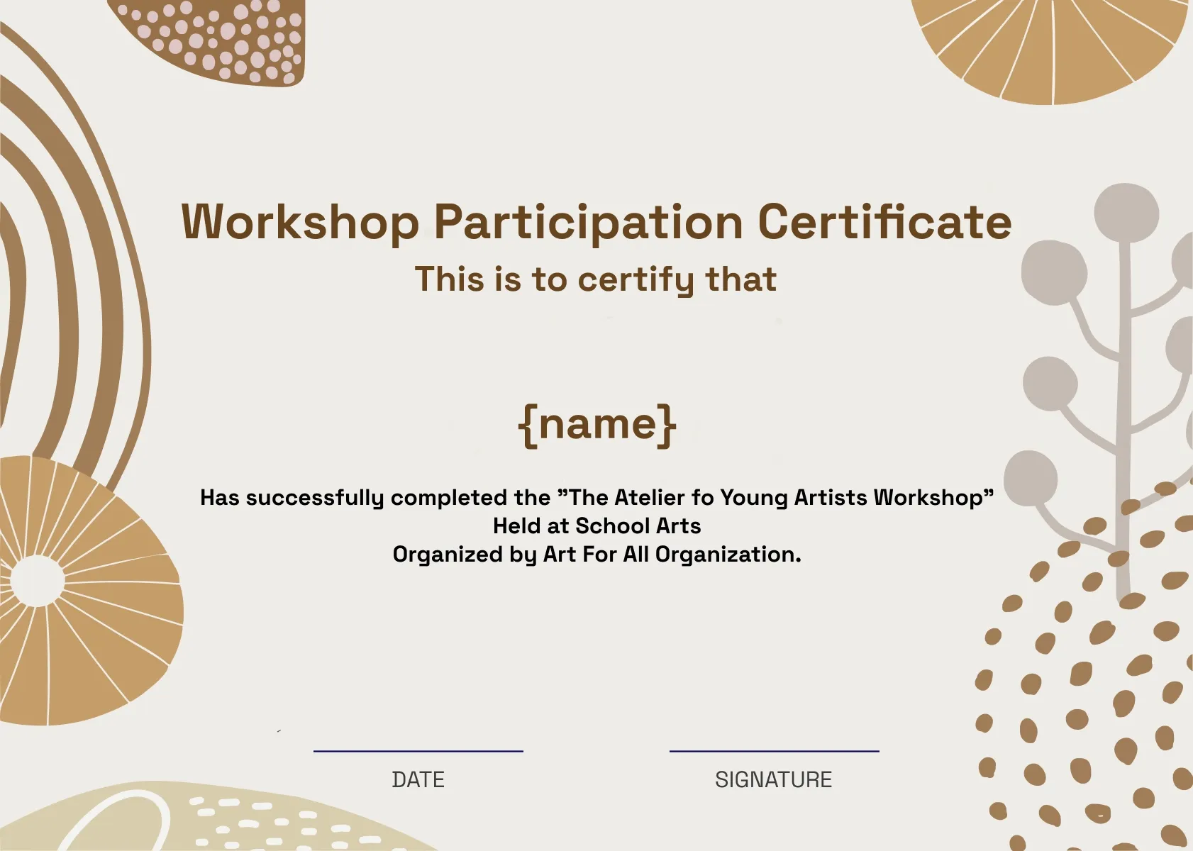 Minimalistic and beige workshop certificate template