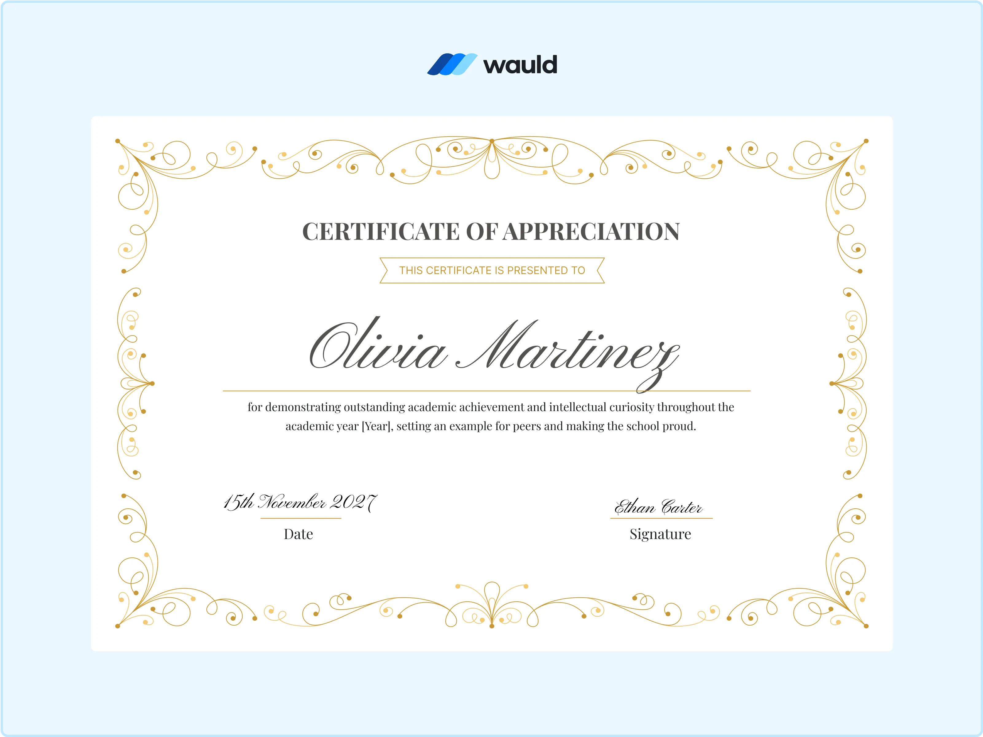 Wauld - Minimalistic and sleek certificate template 