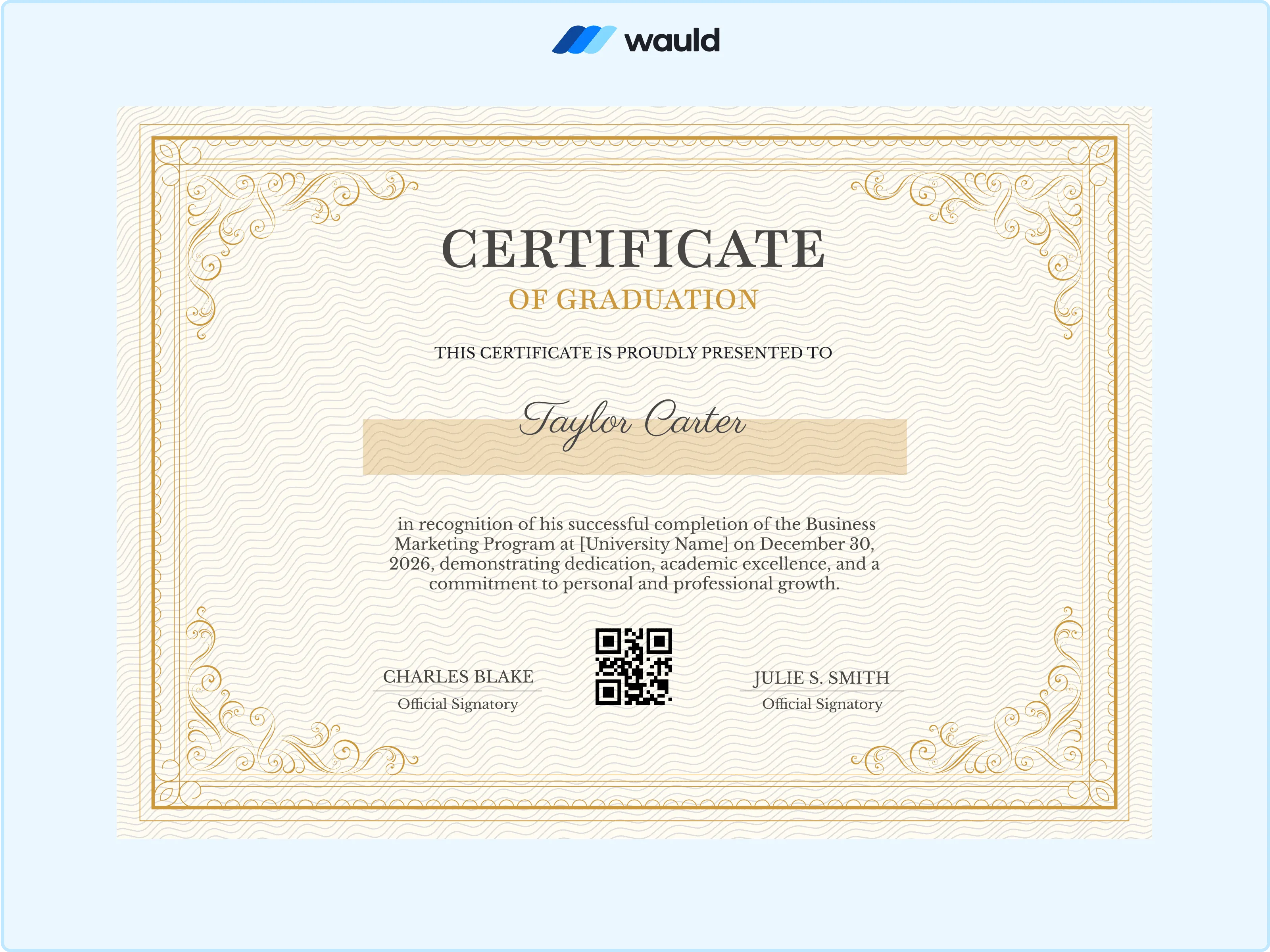 Wauld - Minimalistic beige graduation certificate template