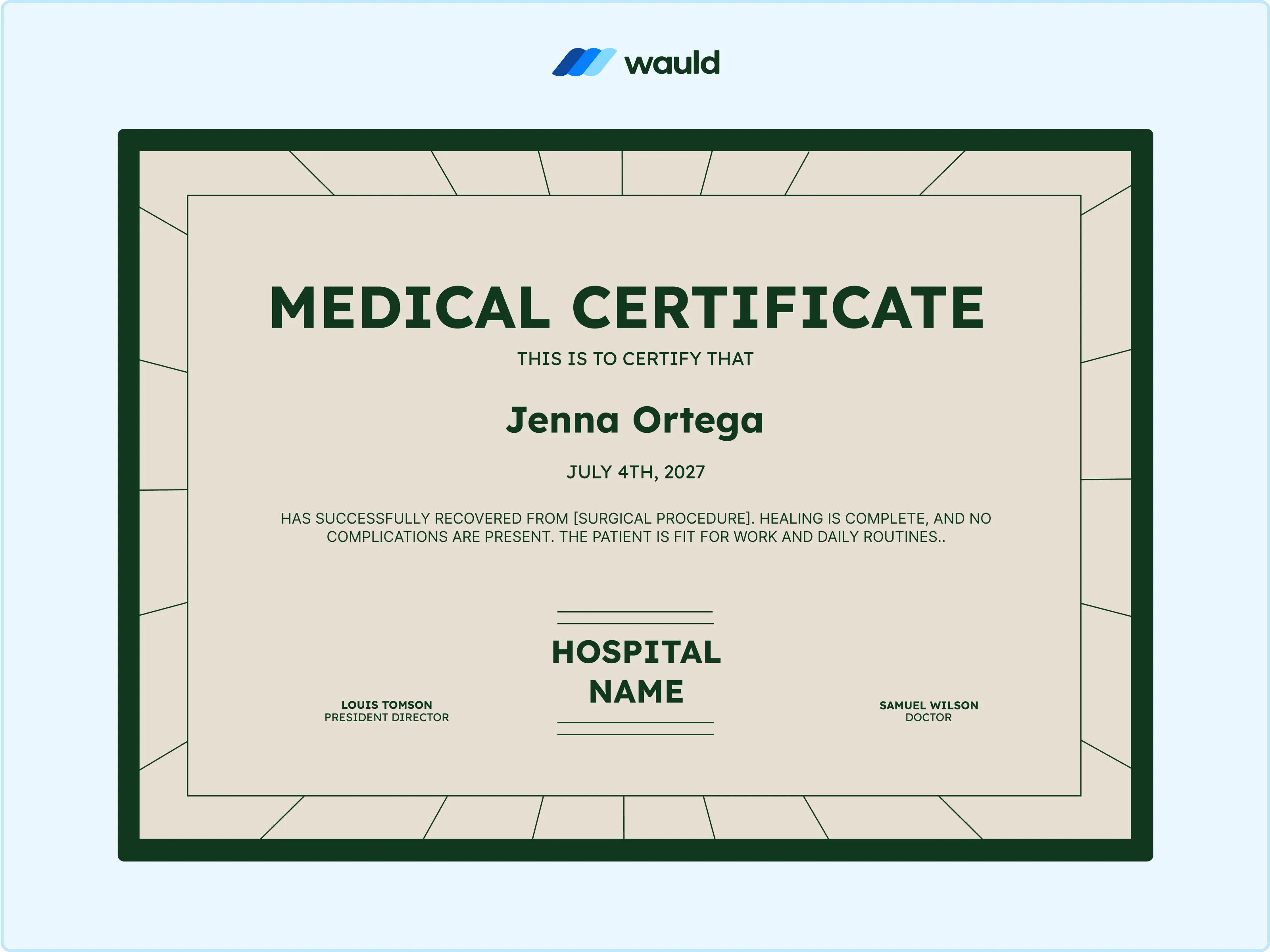 Wauld - Green-Themed Minimalistic Certificate Template 
