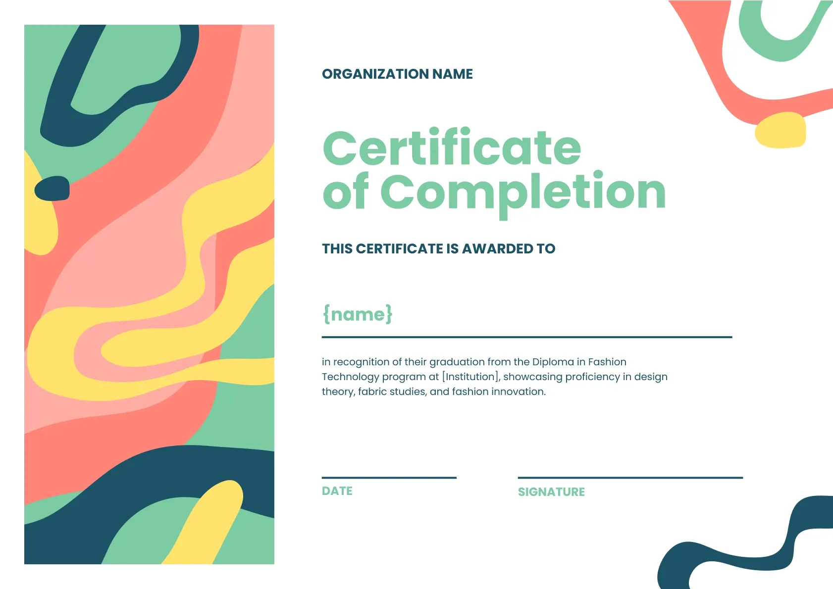 Modern and arty completion certificate template